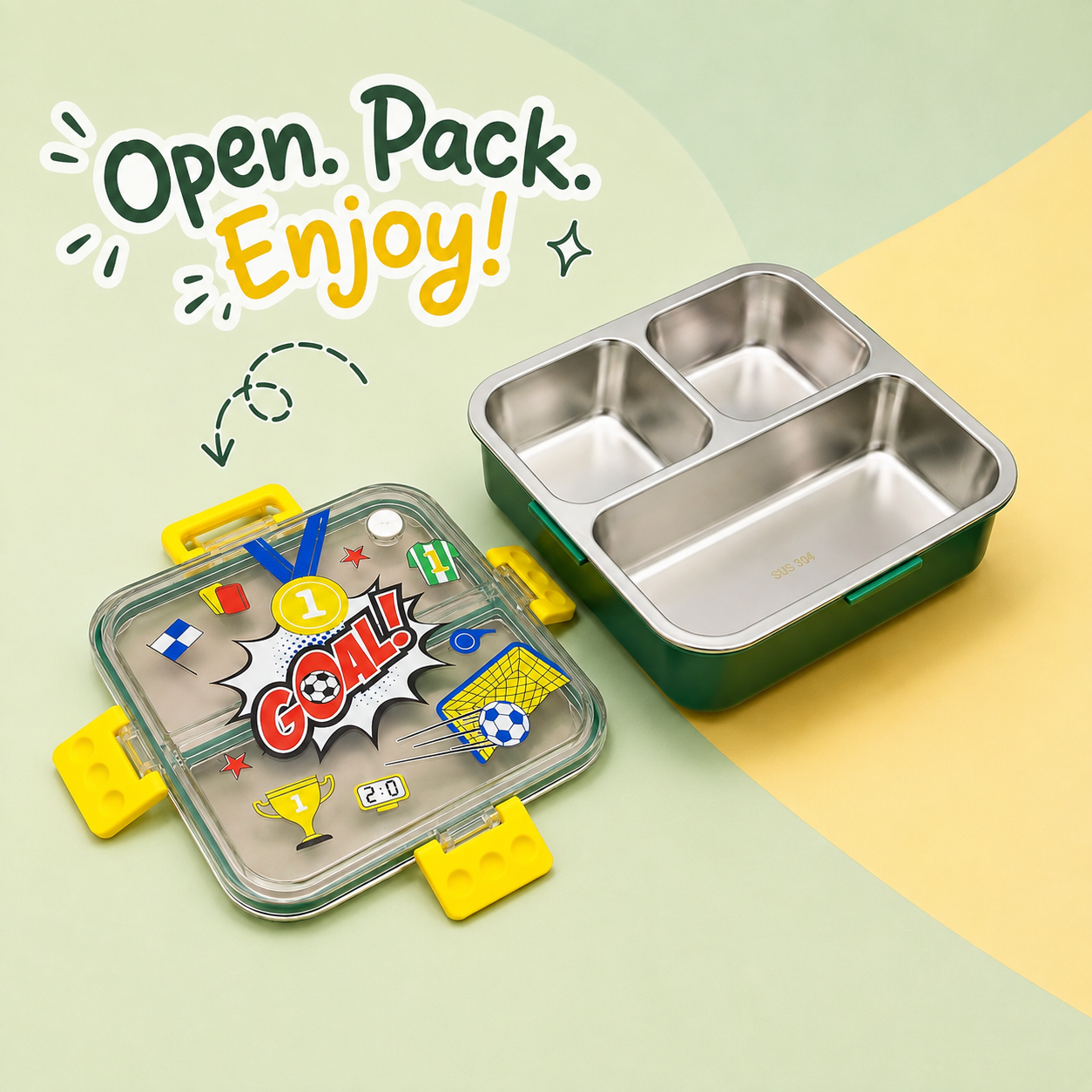 Premium 750mL Stainless Steel Kids Bento Box (Football Goal)