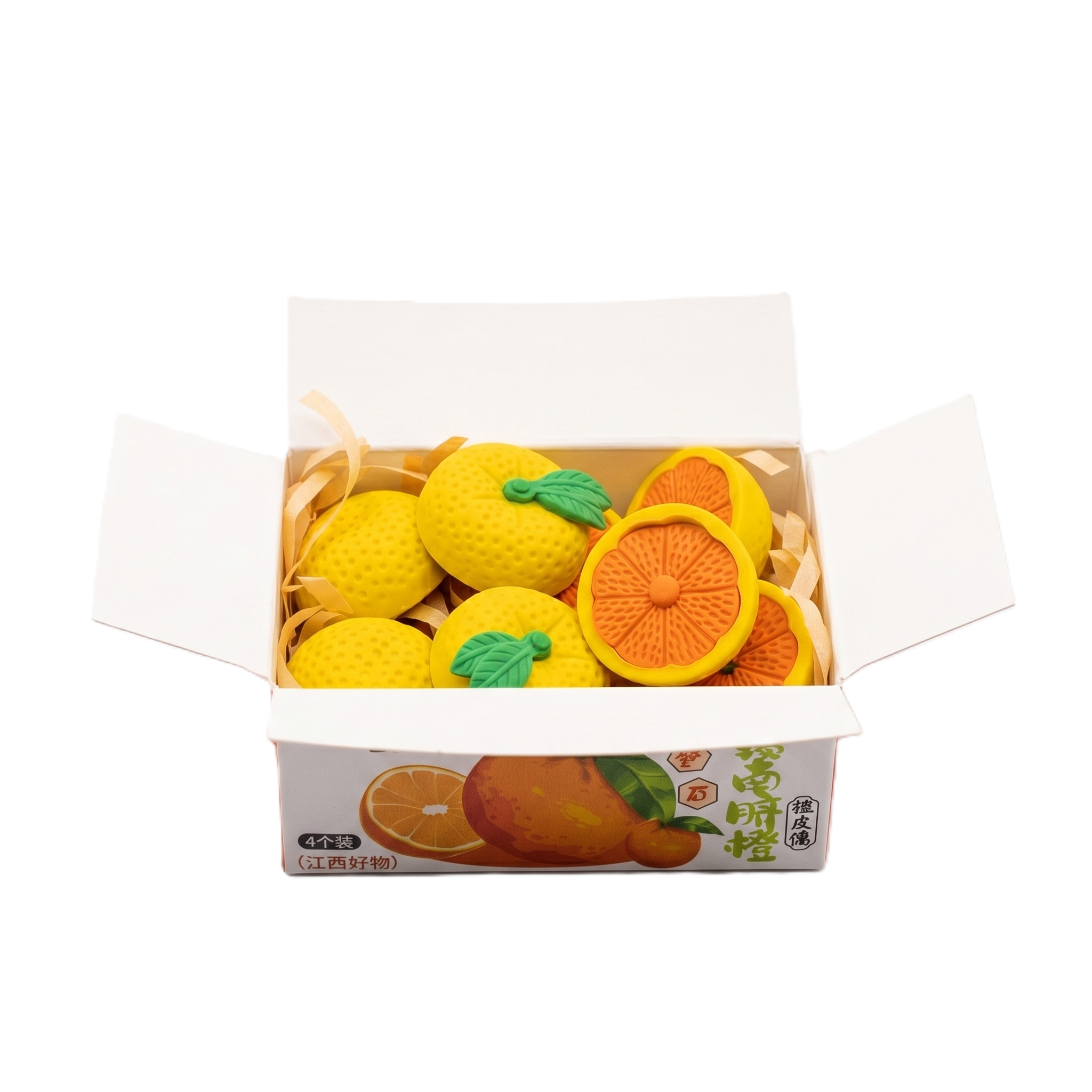 Orange Fruit Eraser Set | 4pcs Mini Realistic Eraser Box