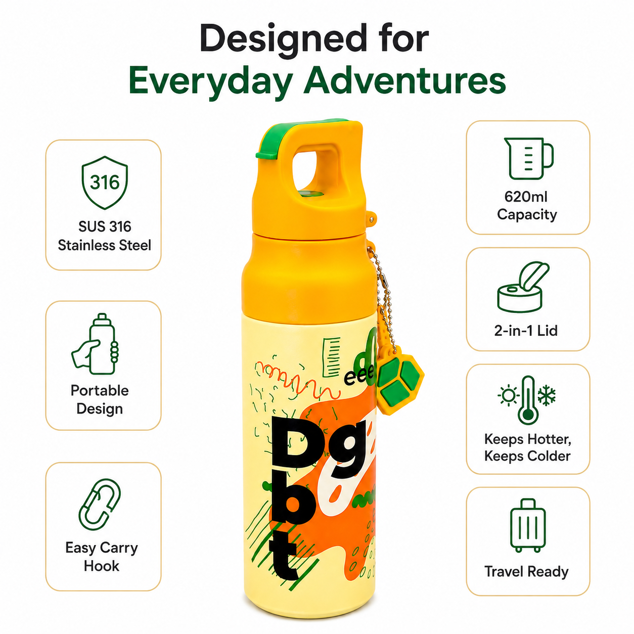 Orange Pop 620ml 2-in-1 Insulated Bottle