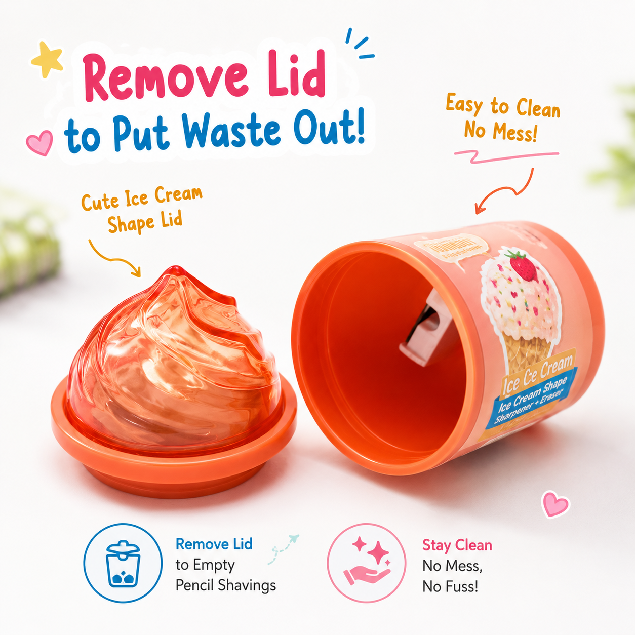 Strawberry Orange 2-in-1 Ice Cream Cup Eraser & Sharpener