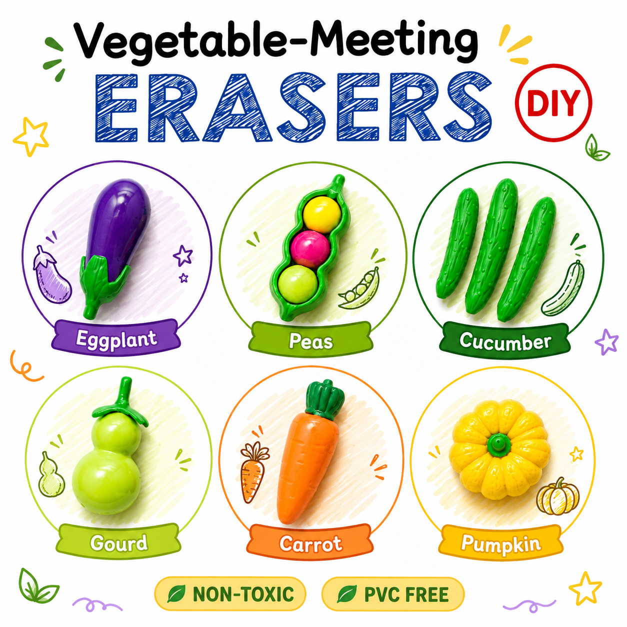 Vegetable-Meeting 3D Puzzle Eraser Set (12-Piece Pack)