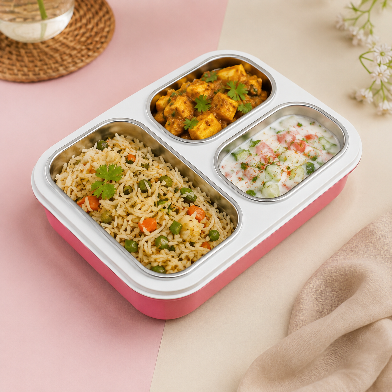 Gibo Premium Stainless Steel Bento Lunch Box (Pink)