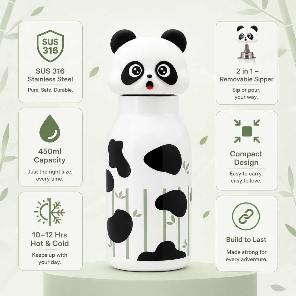 3D Panda 450ml 2-in-1 Insulated Bottle