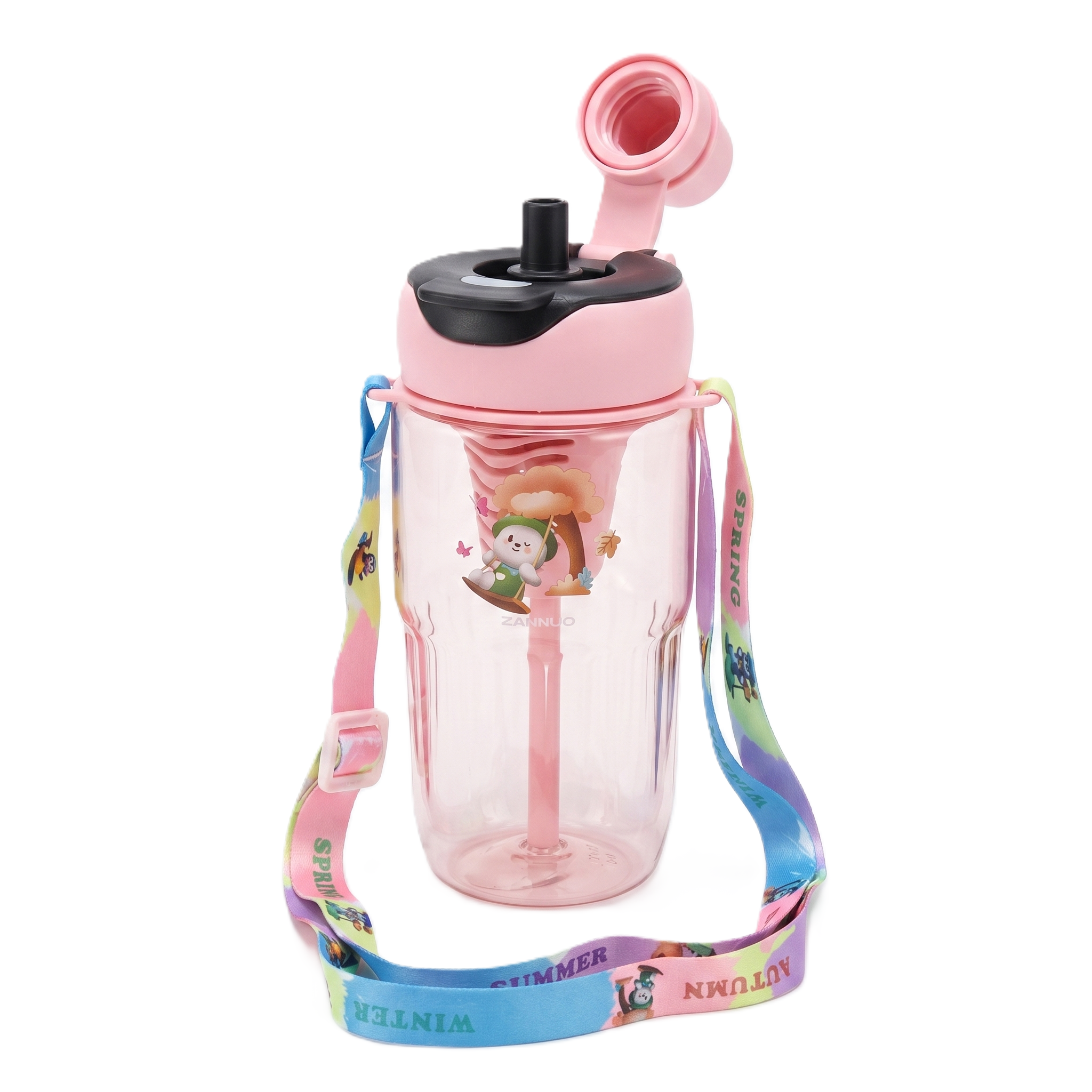 2-in-1 Dual-Lid "Autumn Garden" Bear Water Bottle |Pink