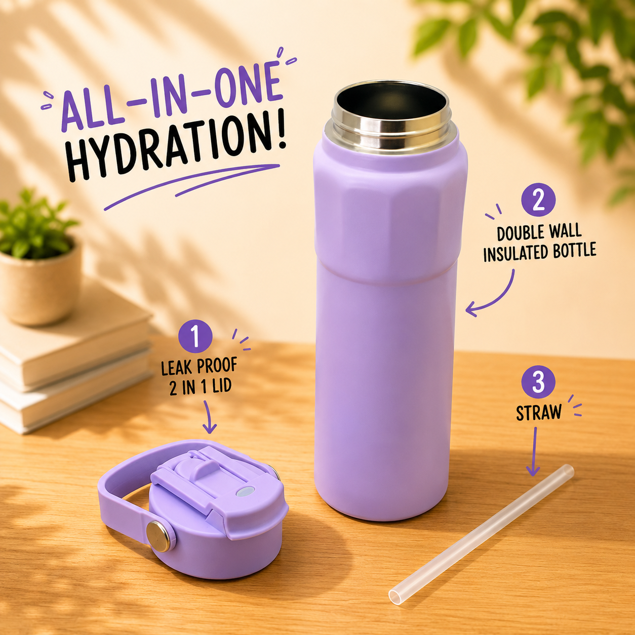 750ml 2-in-1 Insulated Bottle – Pastel Purple