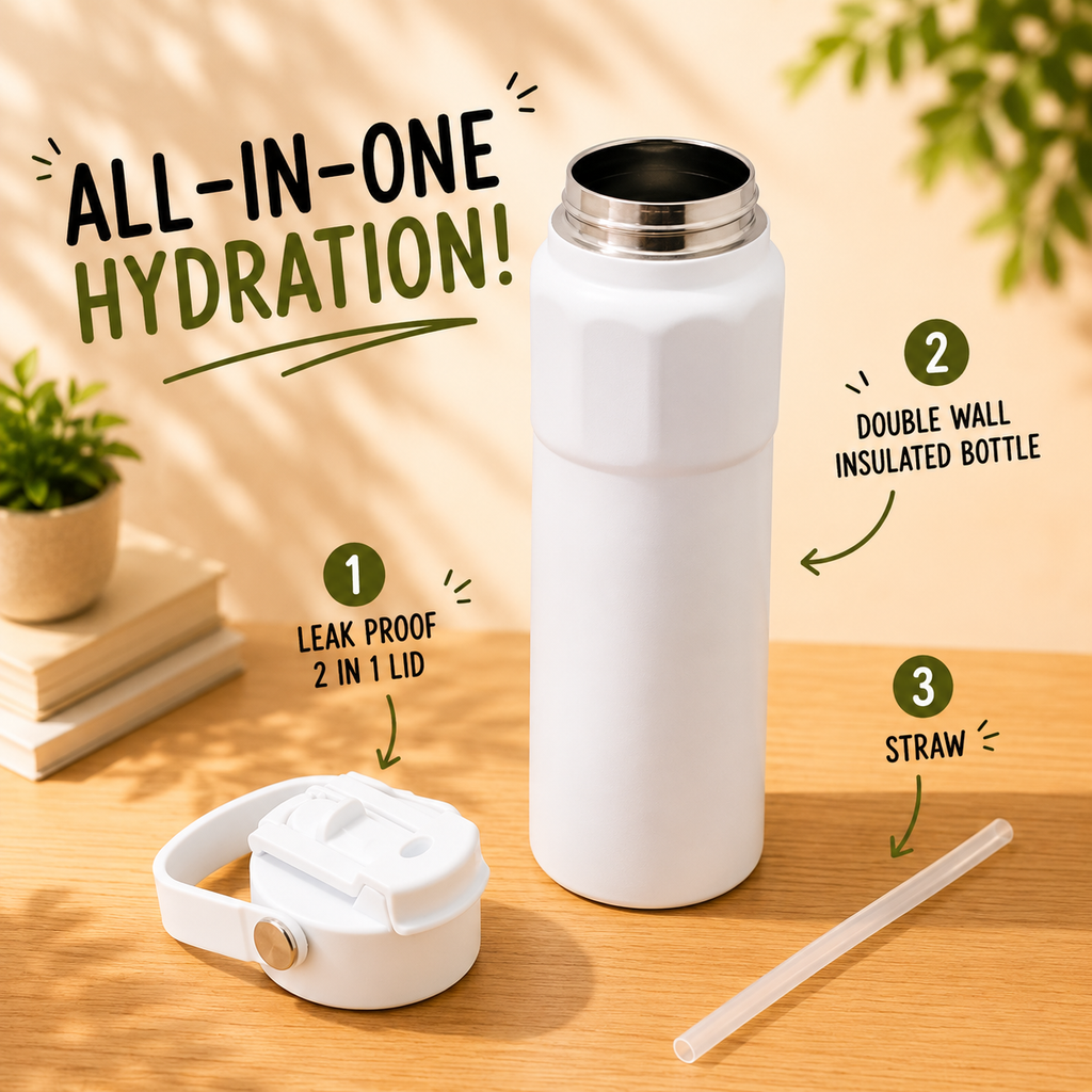 750ml 2-in-1 Insulated Bottle – Pastel White