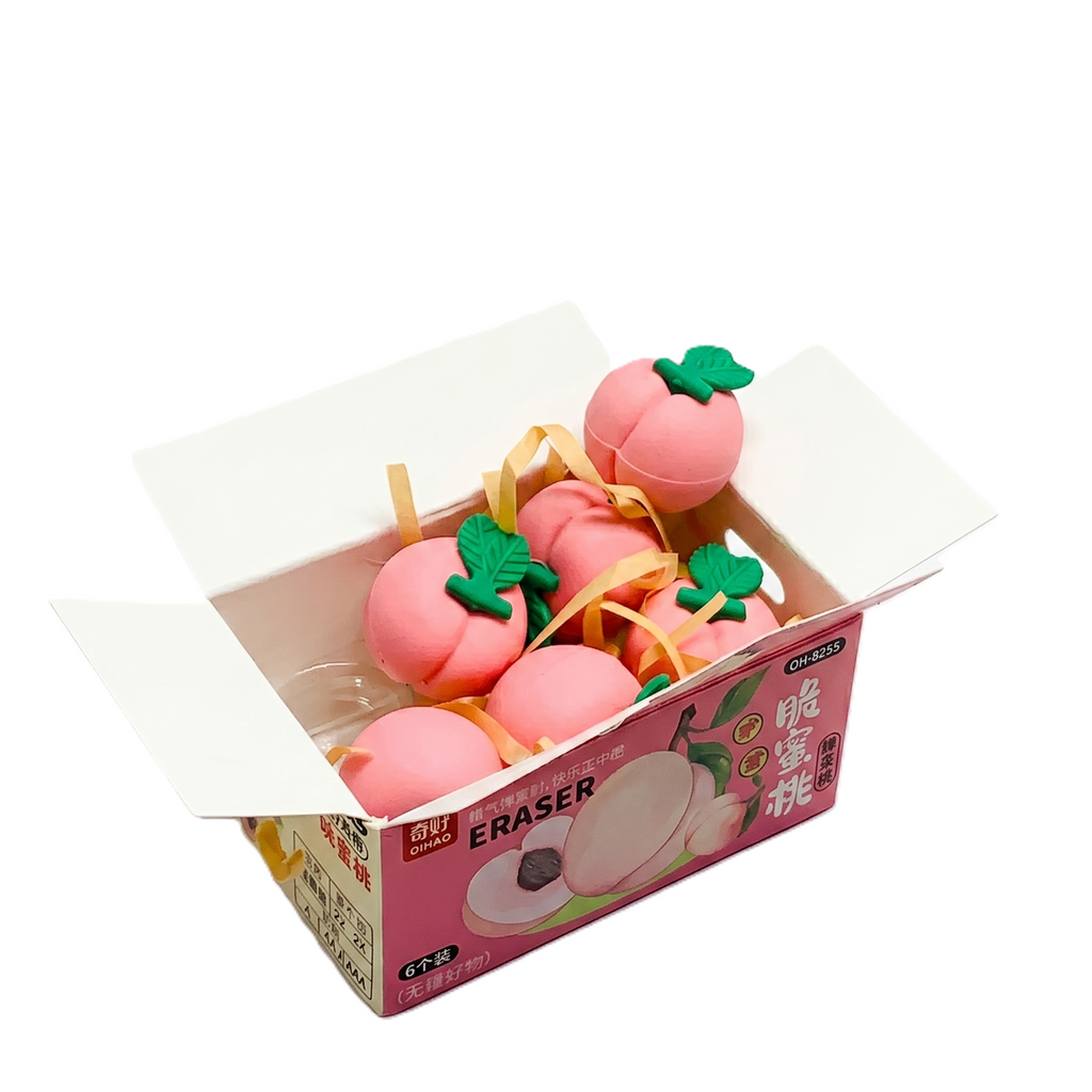 Peach Fruit Eraser Set | 6pcs Mini Realistic Eraser Box