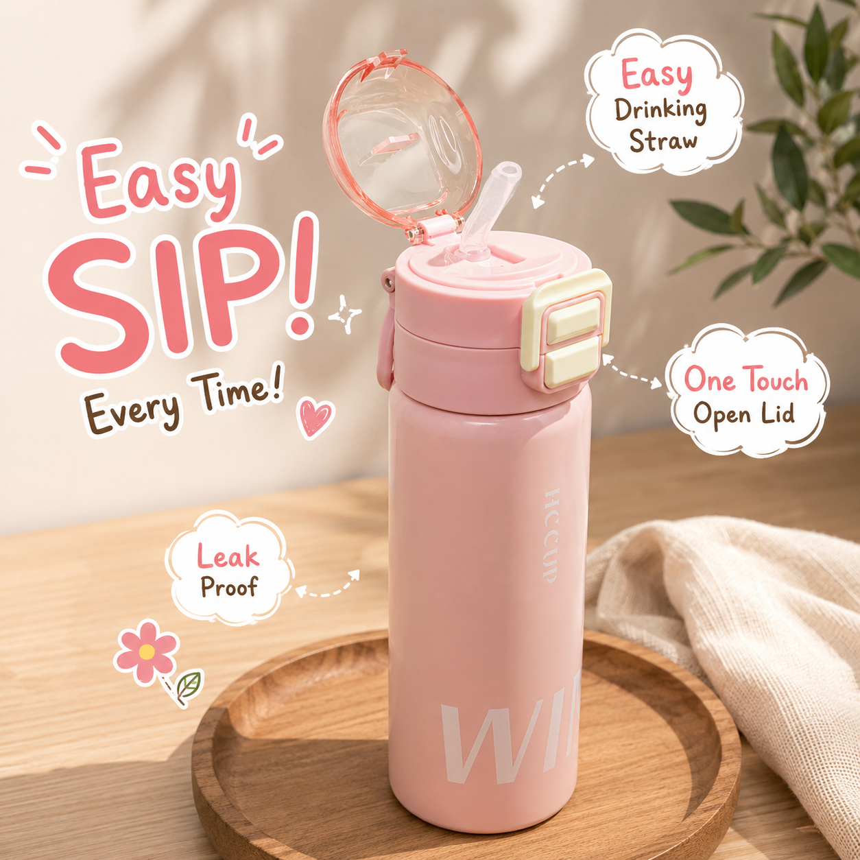 500ml WIN Dual-Drink Bottle – Pink