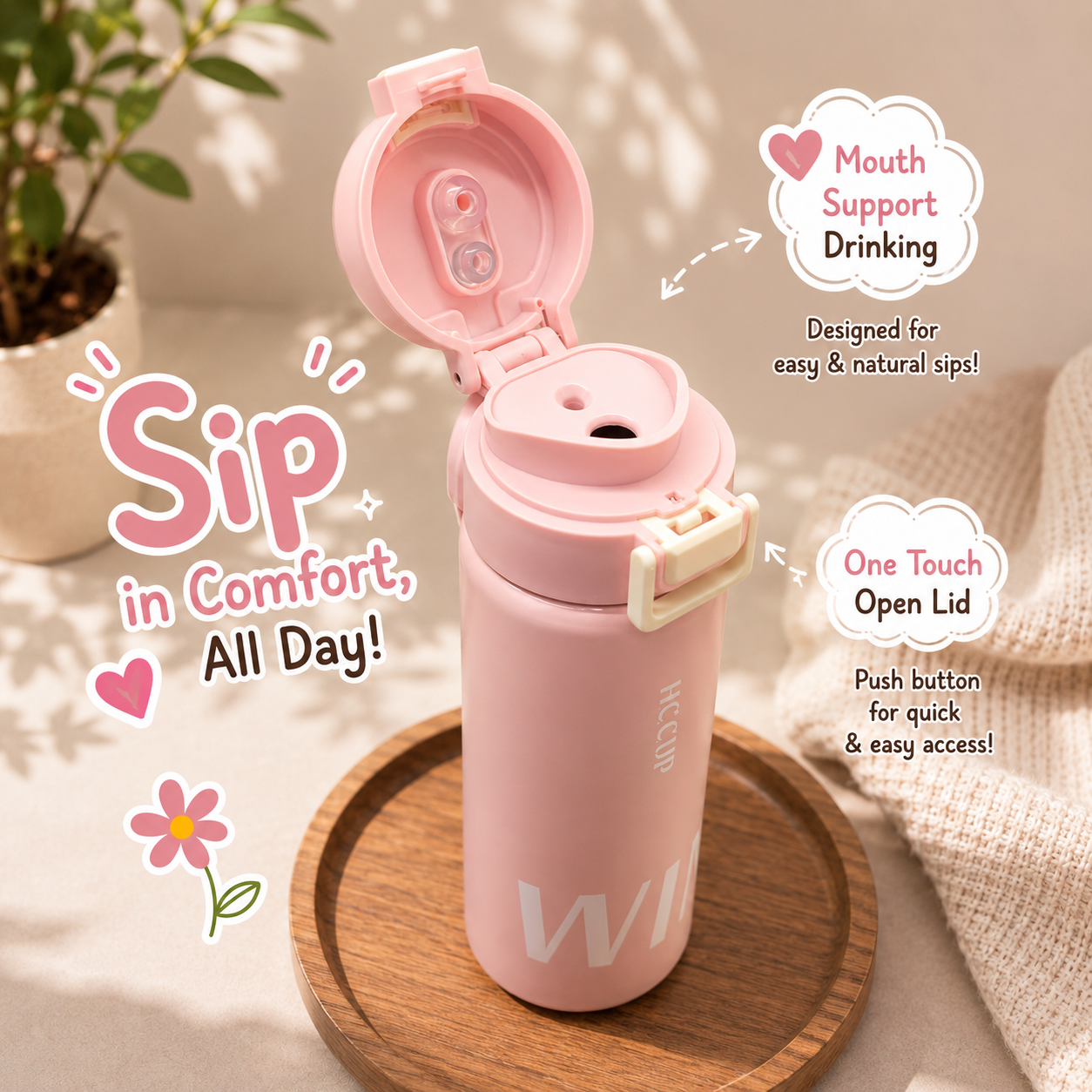 500ml WIN Dual-Drink Bottle – Pink