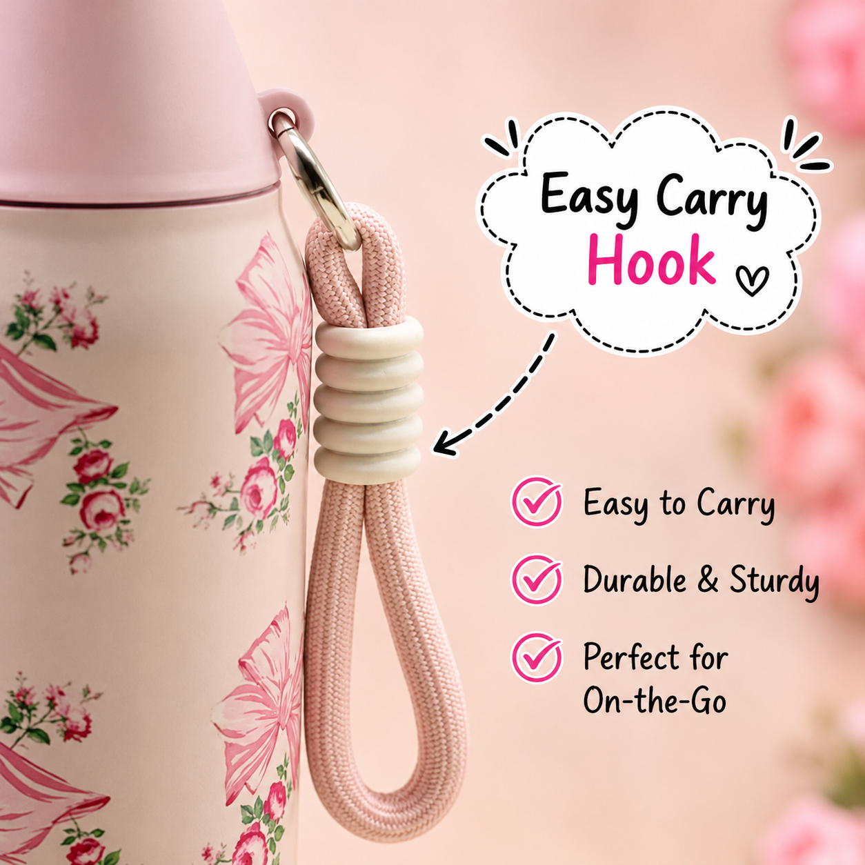 18oz Floral Insulated Water Bottle – Blush Pink