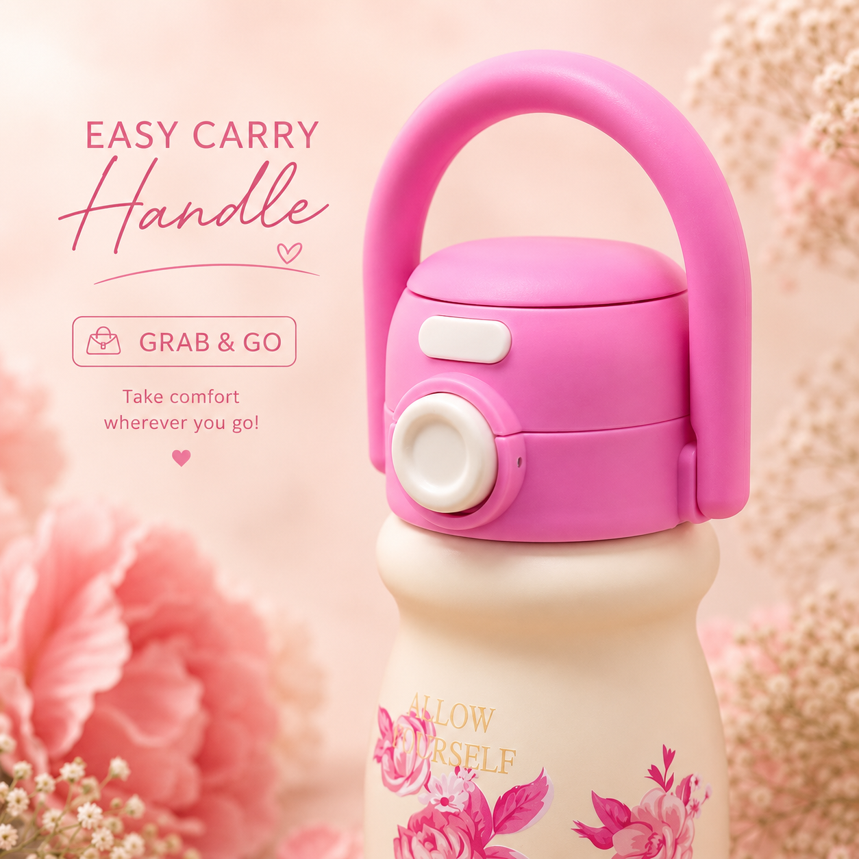 500ml Flower Insulated Steel Bottle – Pink