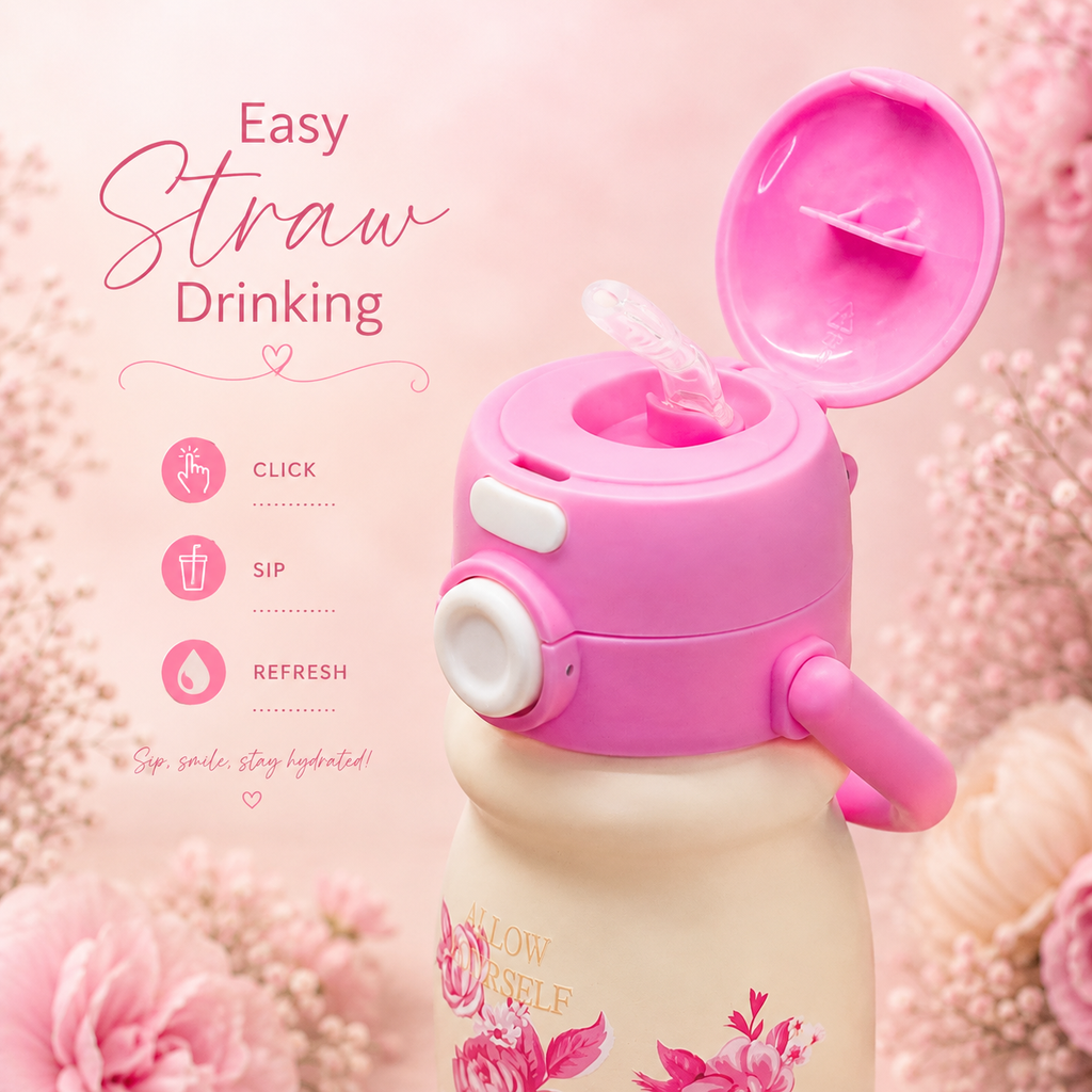 500ml Flower Insulated Steel Bottle – Pink