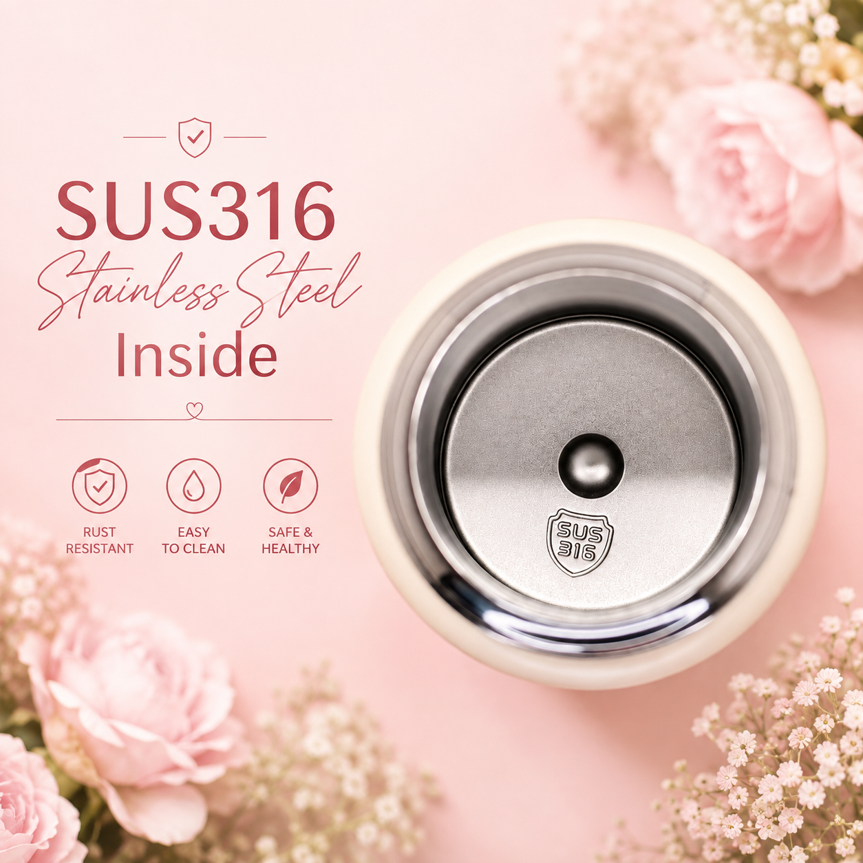 500ml Flower Insulated Steel Bottle – Pink