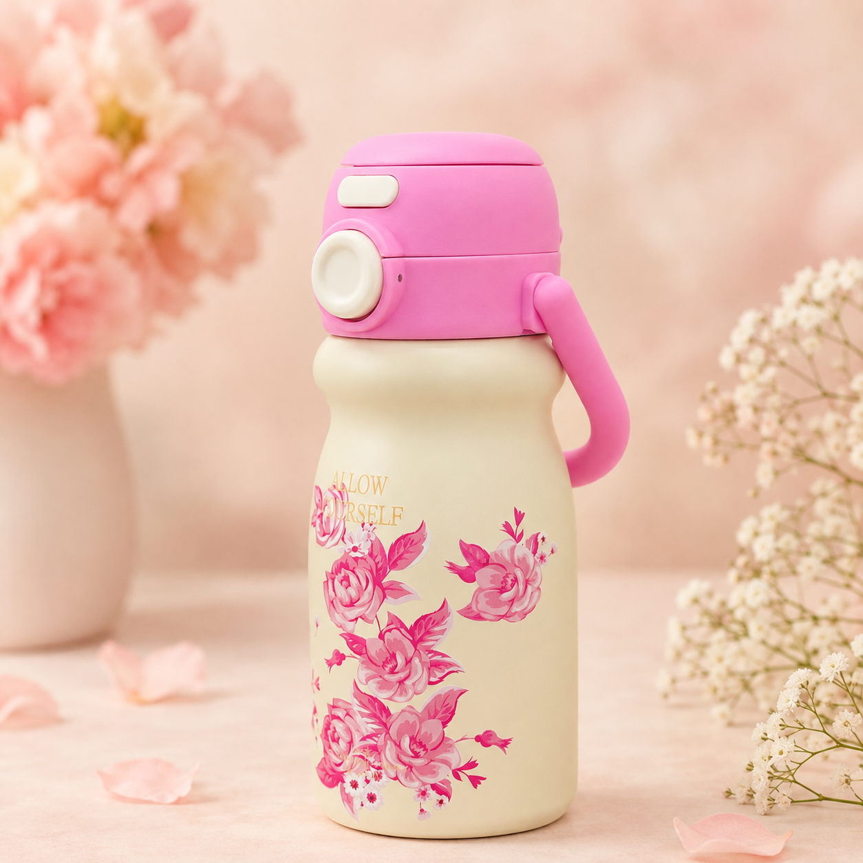 500ml Flower Insulated Steel Bottle – Pink