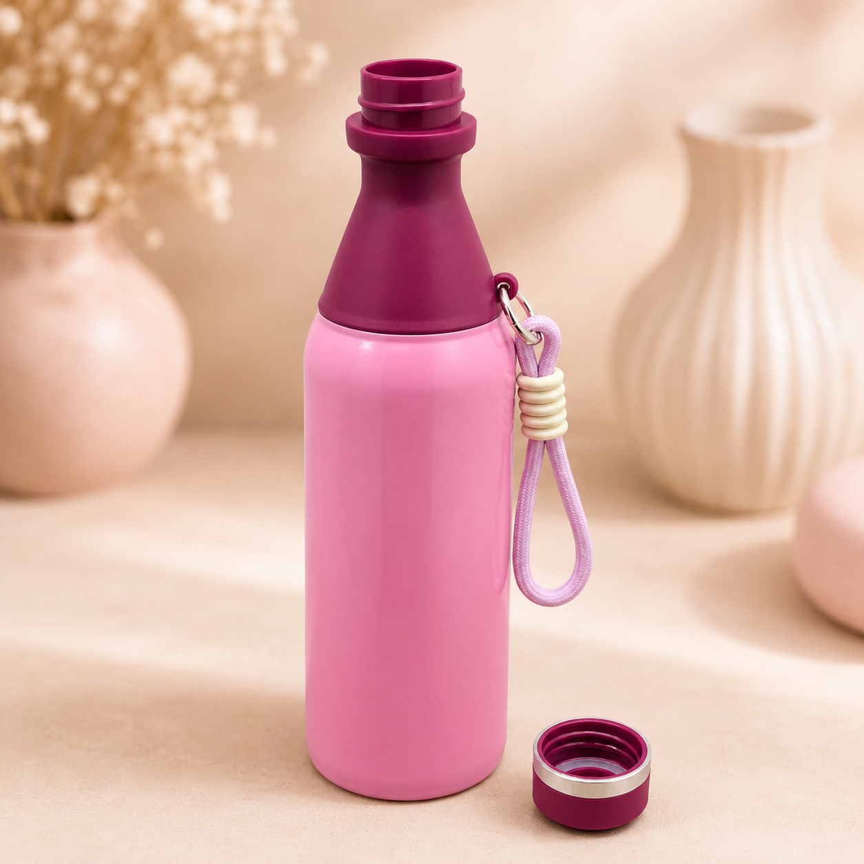 Premium Insulated Bottle – Pink & Maroon | 530ml