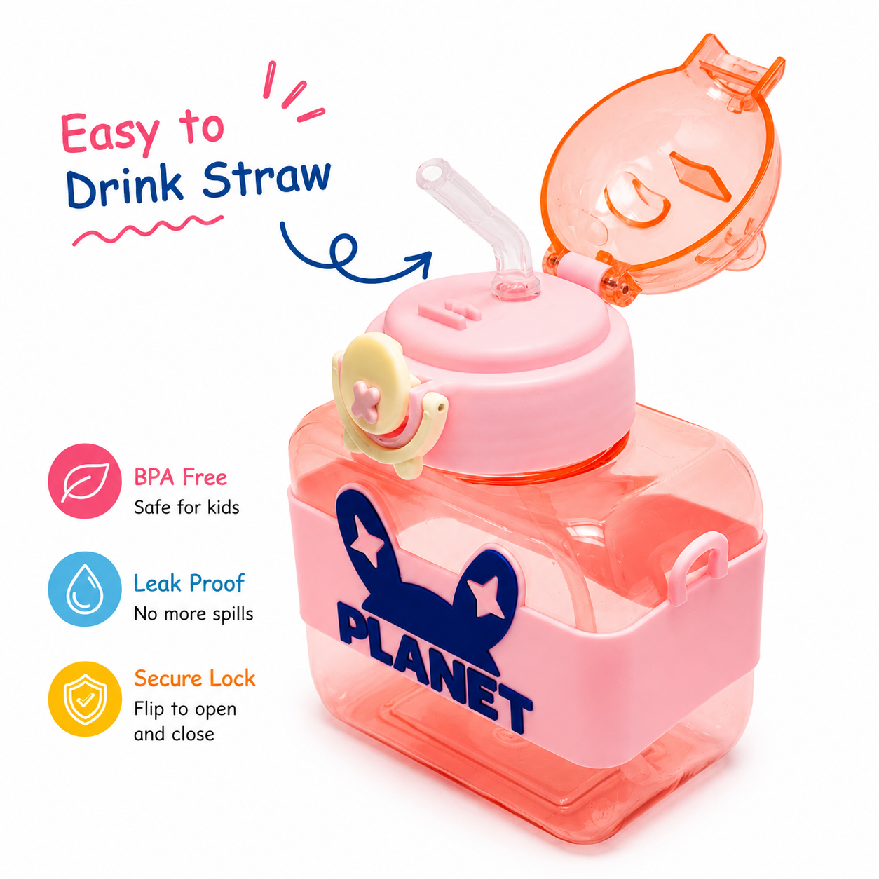 Cosmic Pink 600ml Planet Kids Sipper Bottle