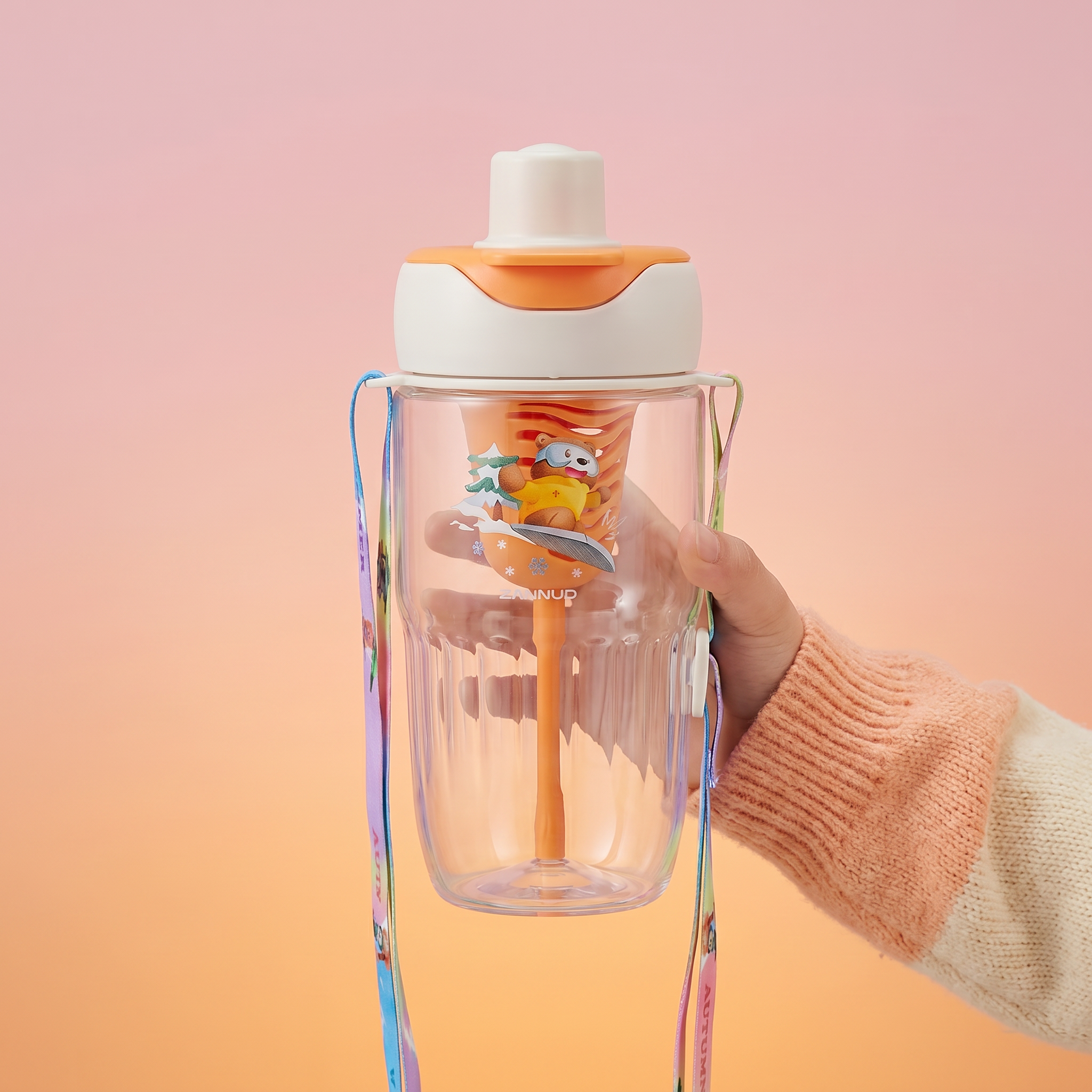 2-in-1 Dual-Lid "Four Seasons" Bear Water Bottle | Orange