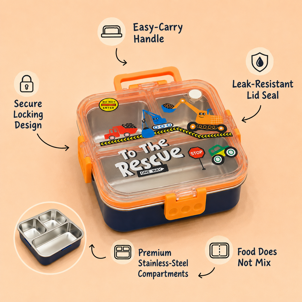 Premium 750mL Stainless Steel Kids Bento Box (Construction)