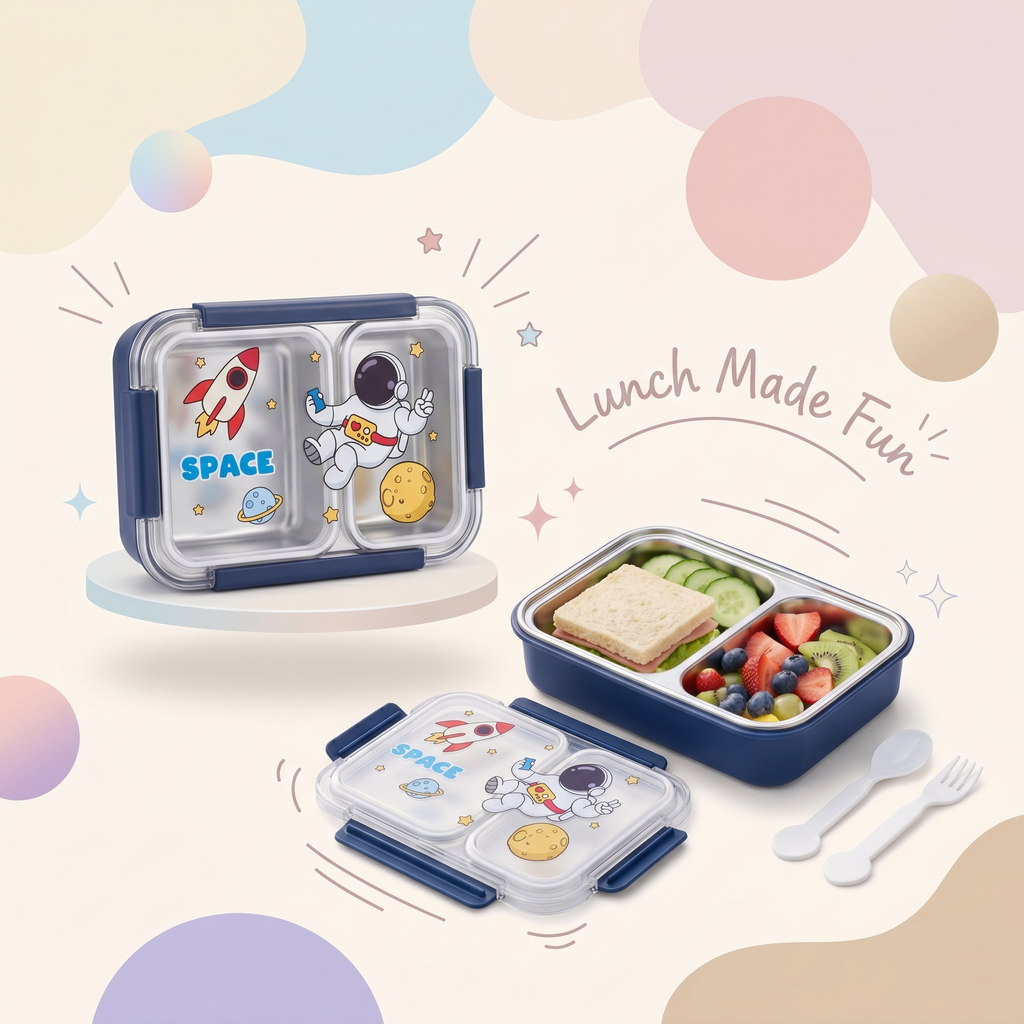 "Space Odyssey" 750ml PU Insulated Dual-Container Kids Lunchbox