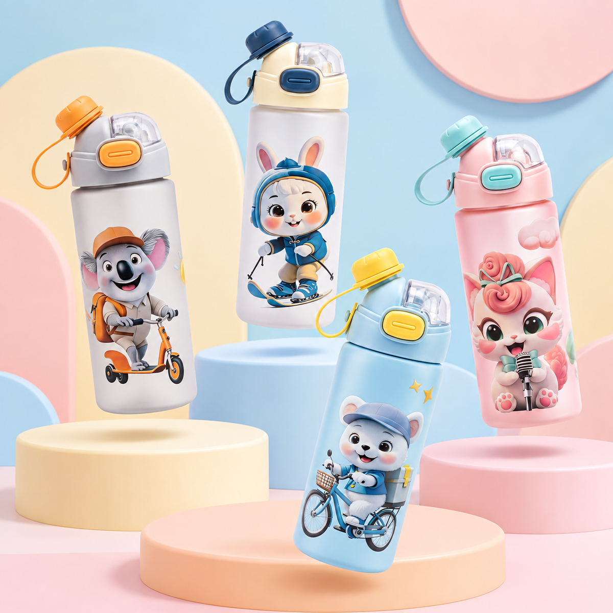 Premium Matte 2-in-1 Kids Water Bottle – 4 Cute Editions