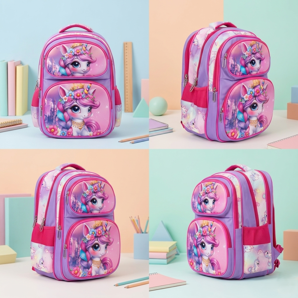 16" Magical Princess Unicorn Large School Backpack | Ergonomic Multi-Pocket Bag for Girls
