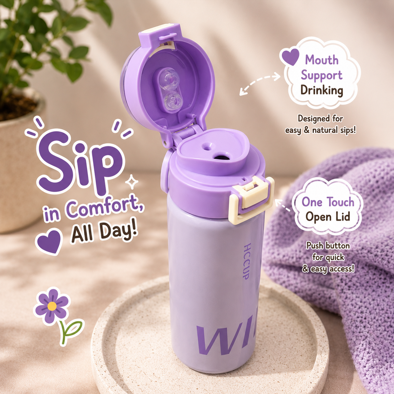 500ml WIN Dual-Drink Bottle – Purple
