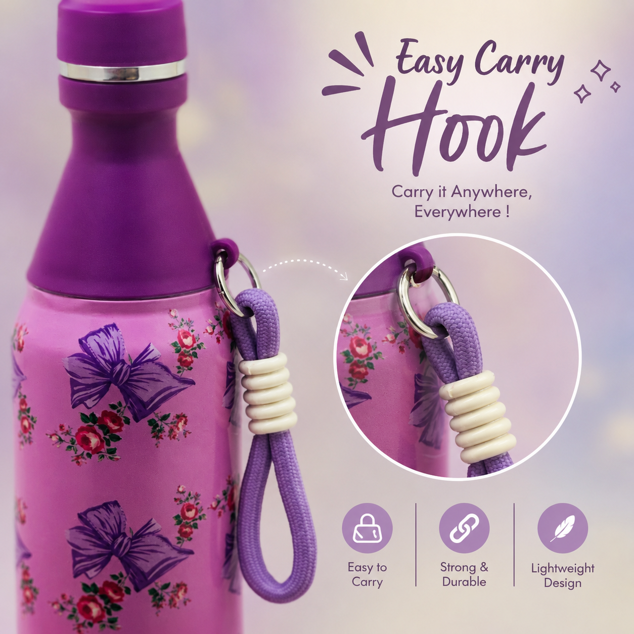 18oz Floral Insulated Water Bottle – Purple