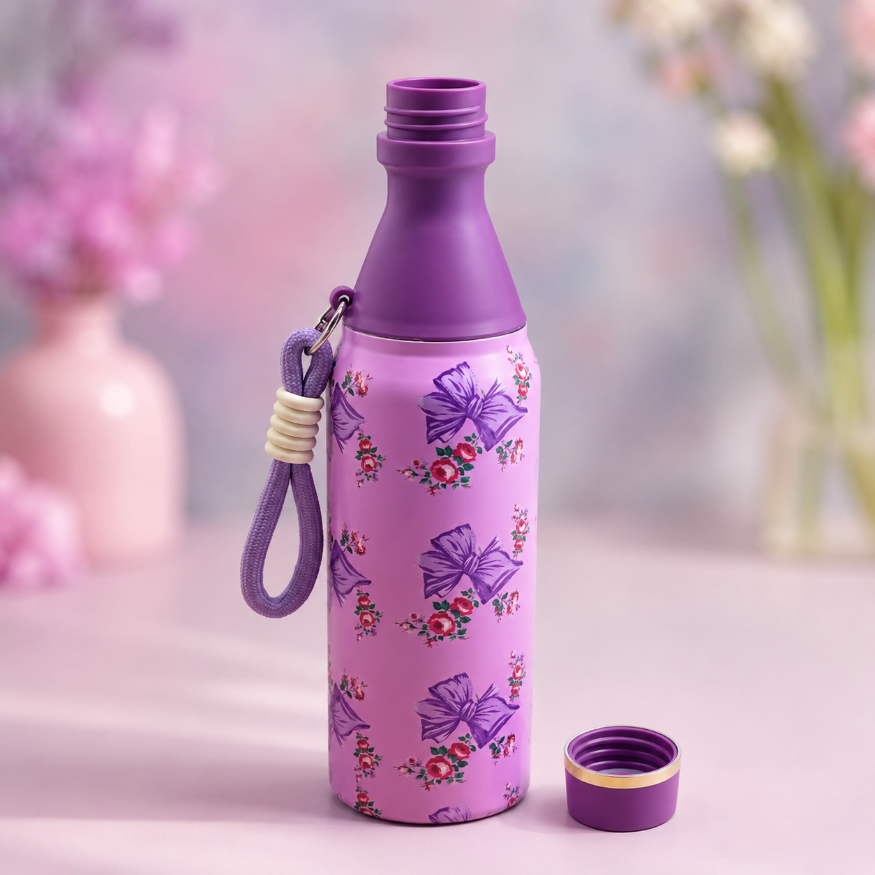 18oz Floral Insulated Water Bottle – Purple