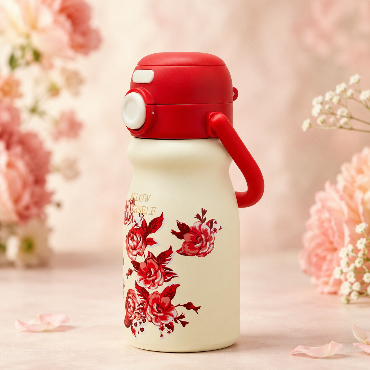 500ml Flower Insulated Steel Bottle – Red