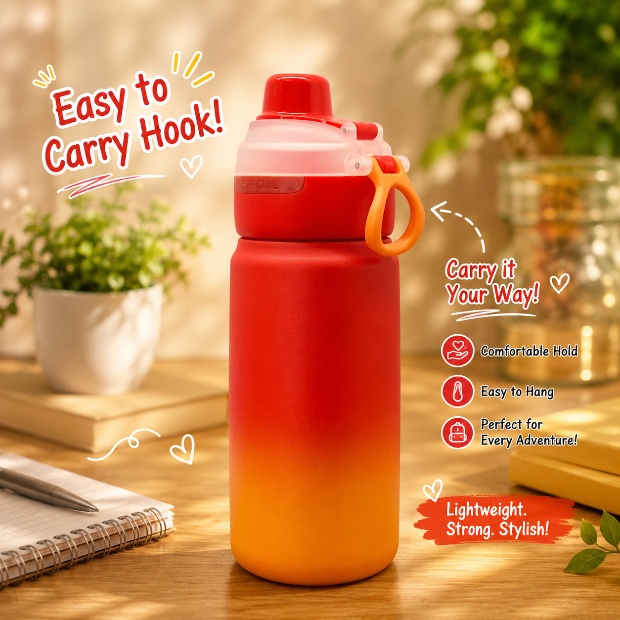 600ml Chillax Insulated Bottle – Red & Orange