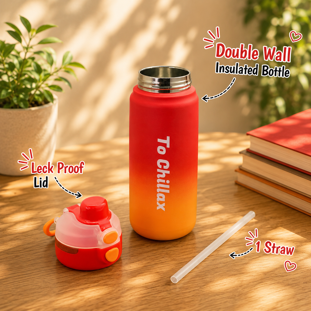 600ml Chillax Insulated Bottle – Red & Orange