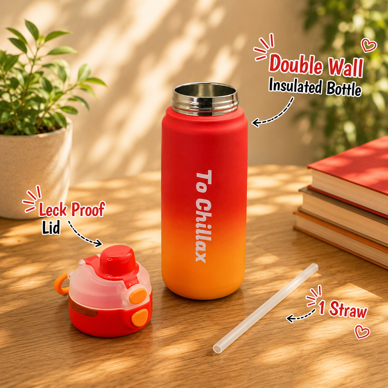 600ml Chillax Insulated Bottle – Red & Orange