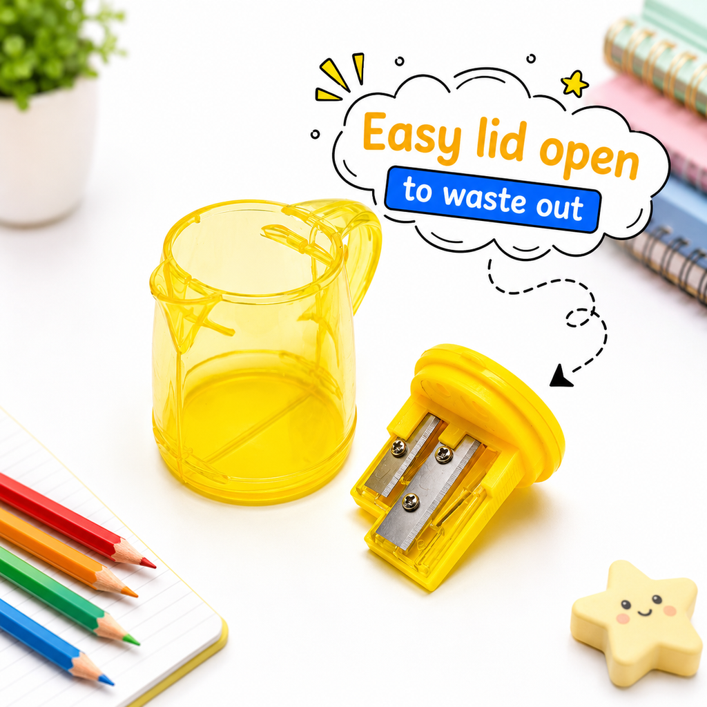 Lemon Yellow 2-Port Kettle Shape Pencil Sharpener