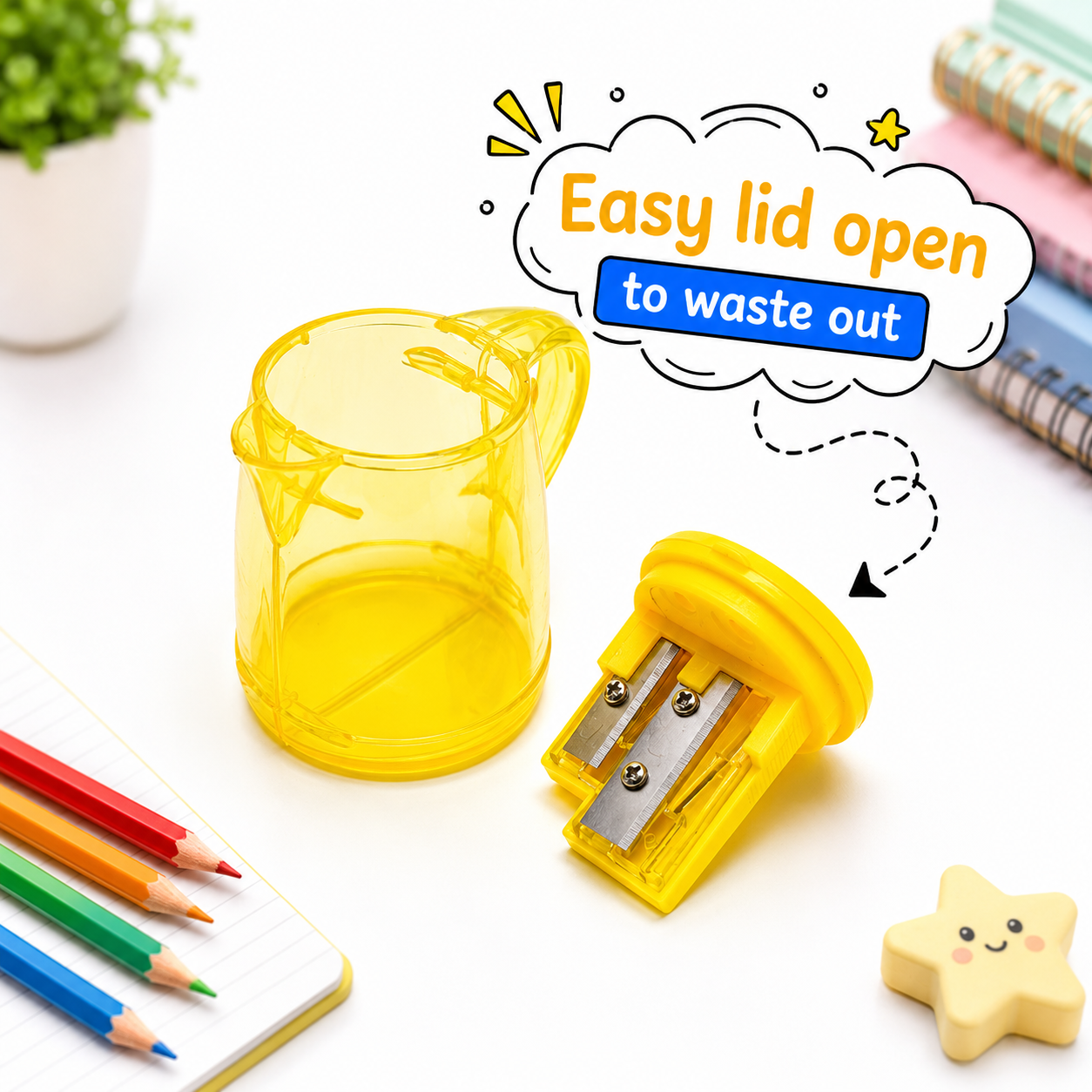 Lemon Yellow 2-Port Kettle Shape Pencil Sharpener