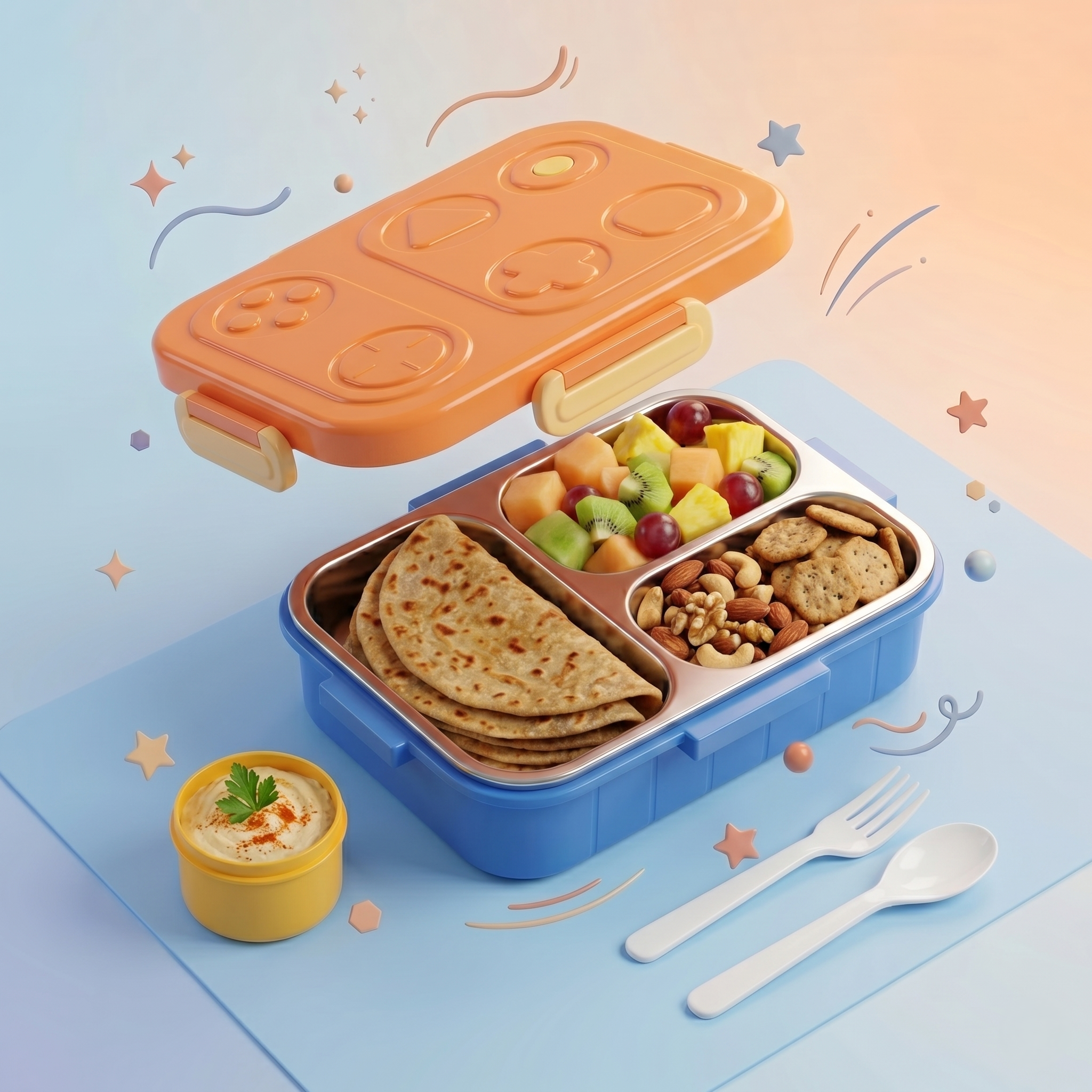 Retro Orange "X-Kid Gamer" 750ml Premium Kids Bento Box