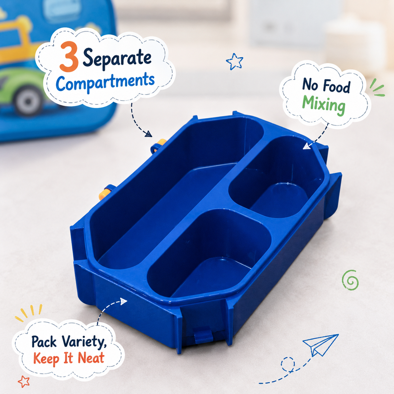 Road Adventure 3-Compartment Leak-Proof Kids Lunch Box with Handle