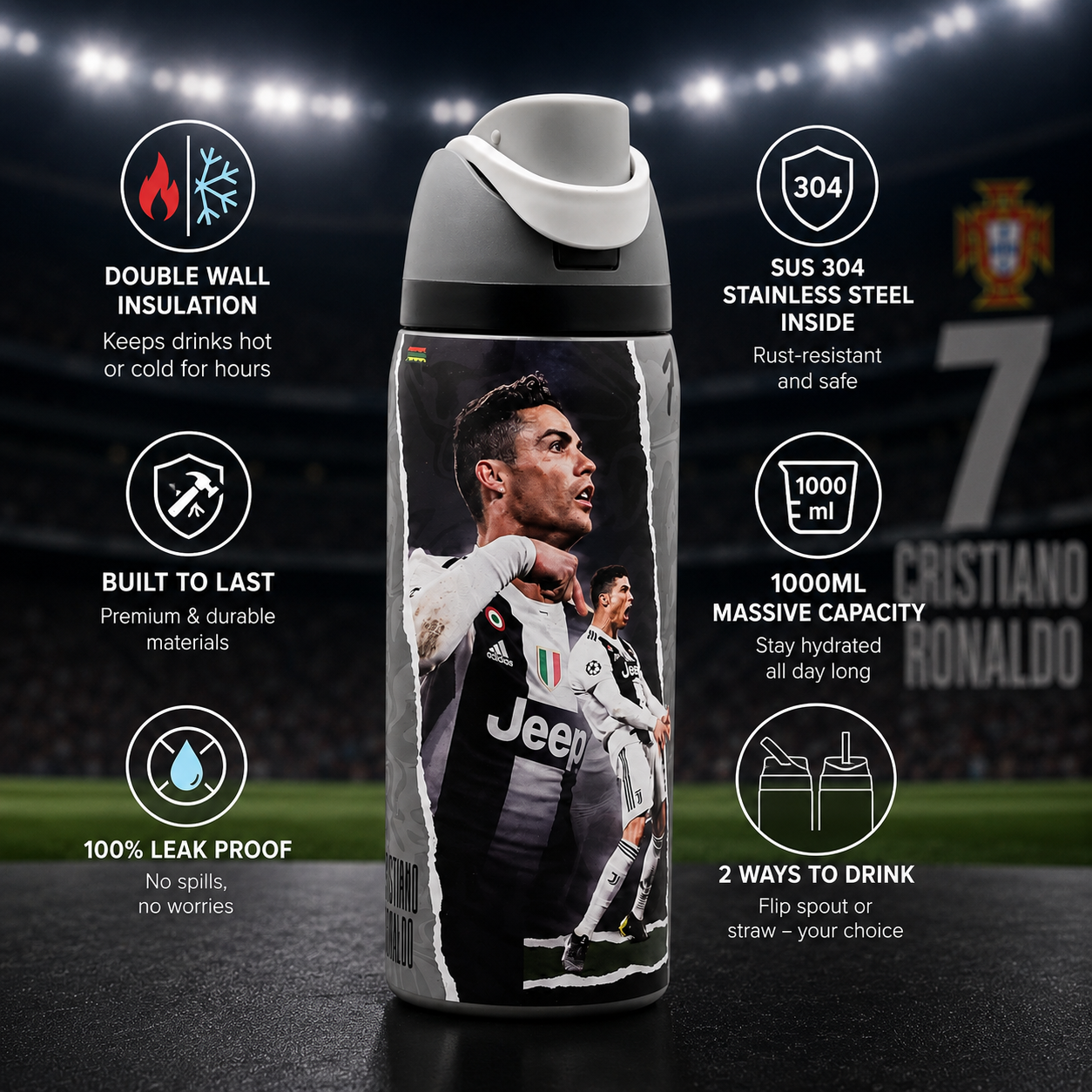 Ronaldo Juventus 1000ml Insulated Bottle