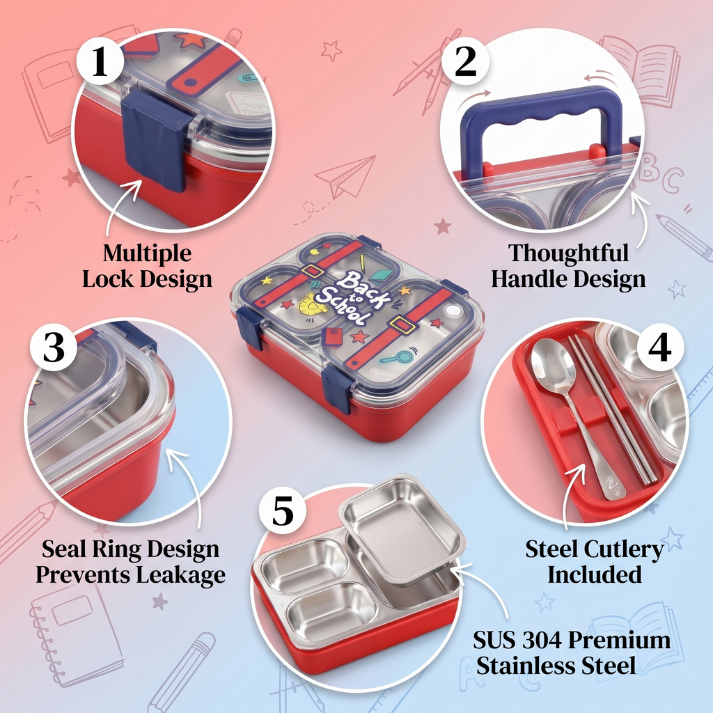 "Back to School" 700ml Premium SUS 304 Stainless Steel Bento Box