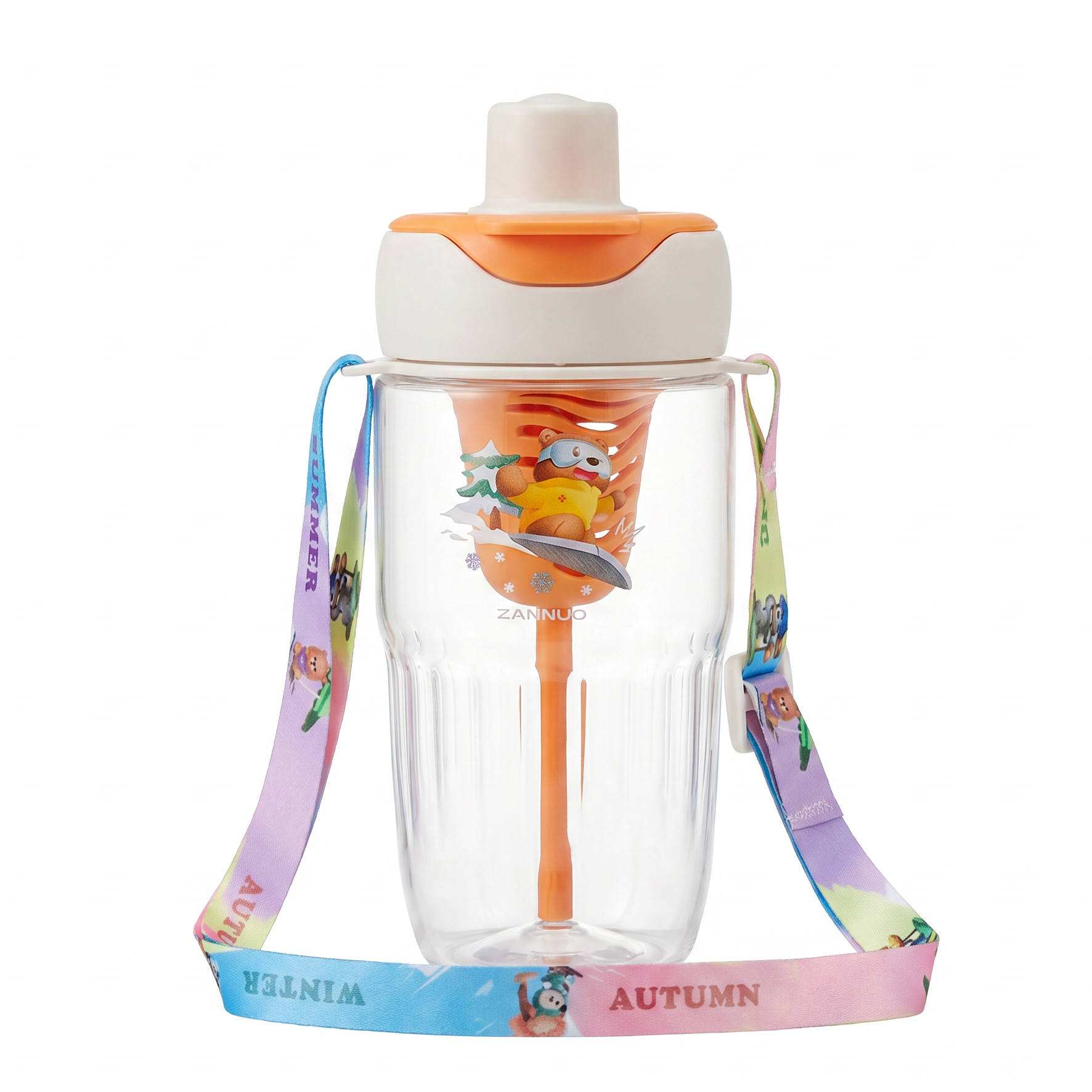 2-in-1 Dual-Lid "Four Seasons" Bear Water Bottle | Orange