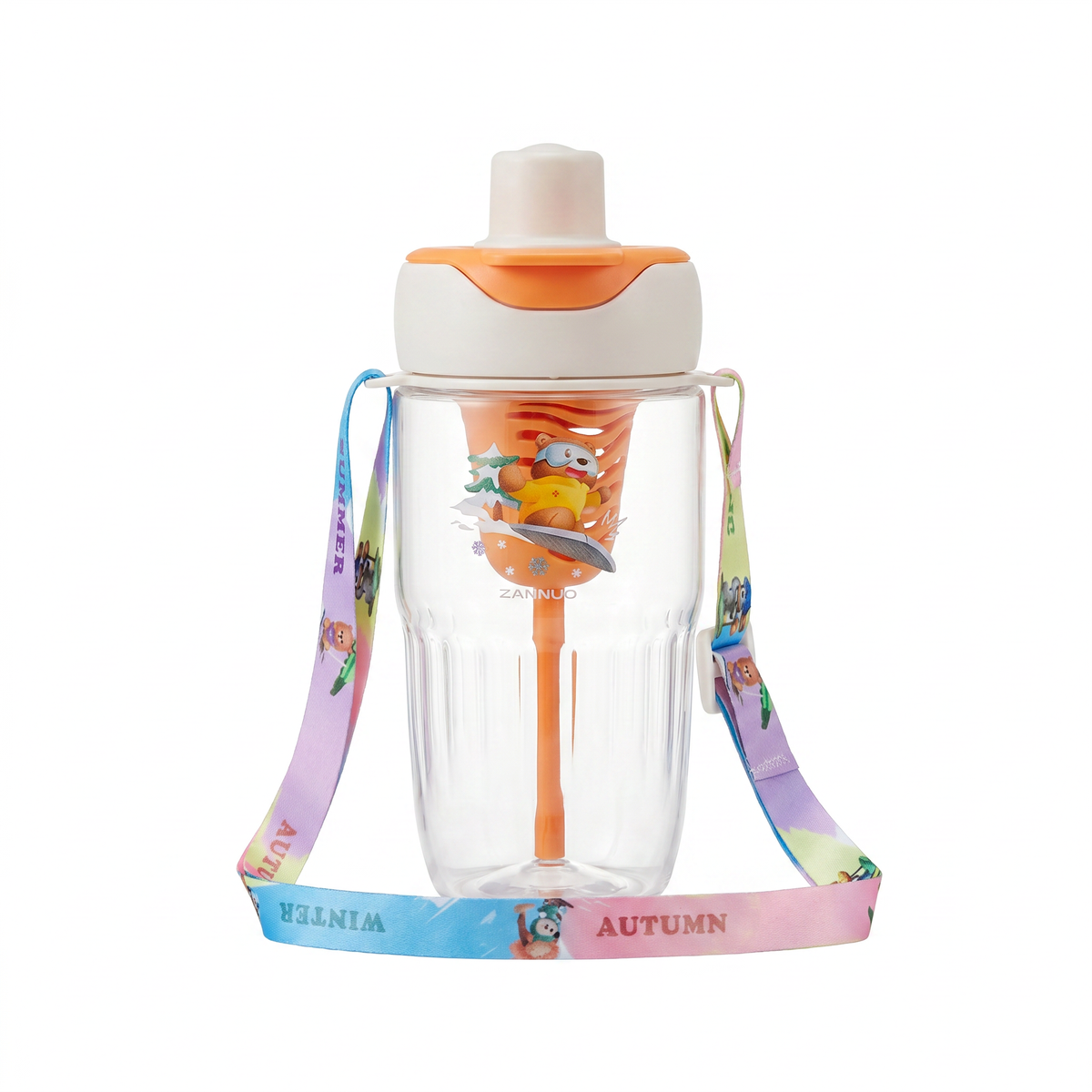 Autumn Garden Bear 2-in-1 Kids Water Bottle with Strap