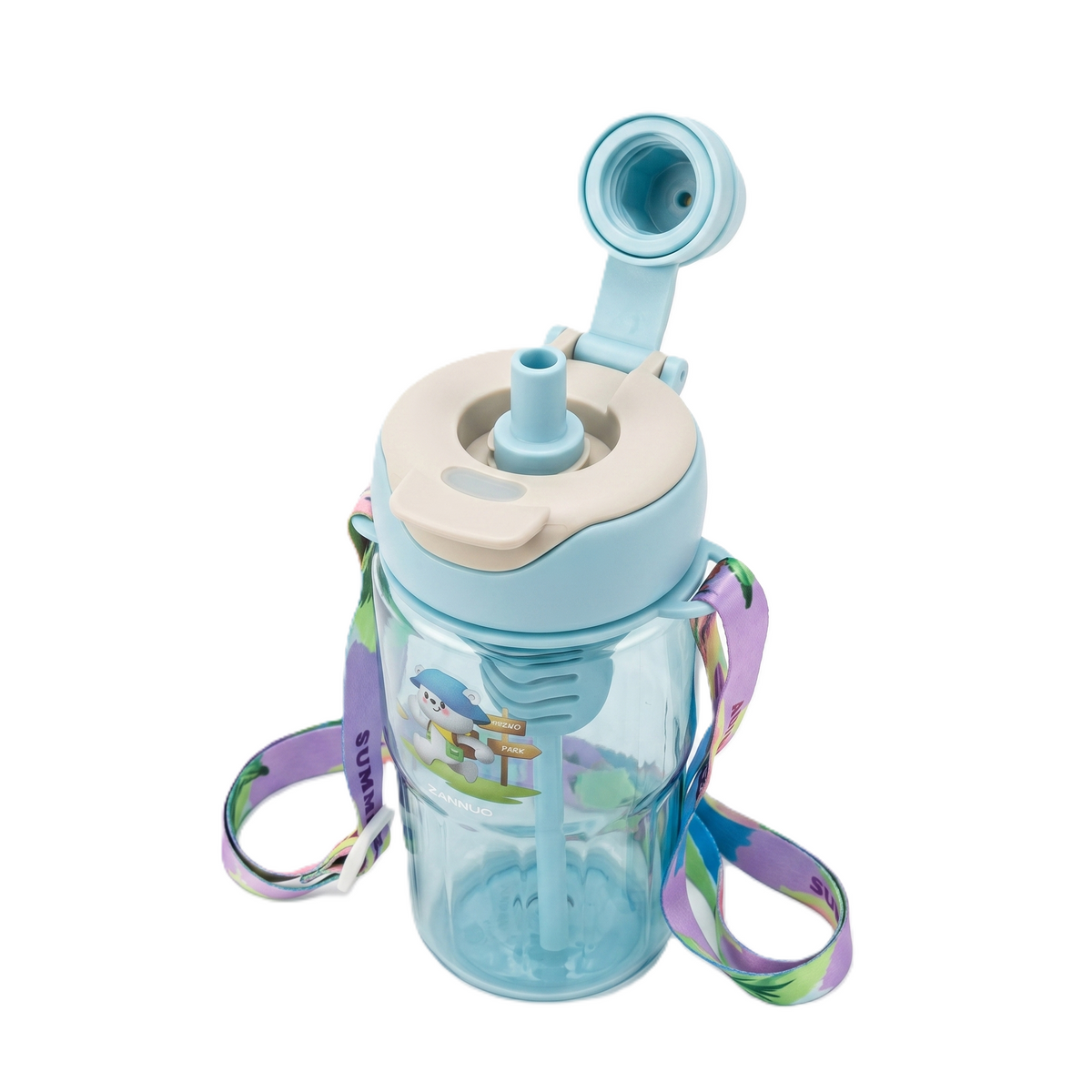 Autumn Garden Bear 2-in-1 Kids Water Bottle with Strap