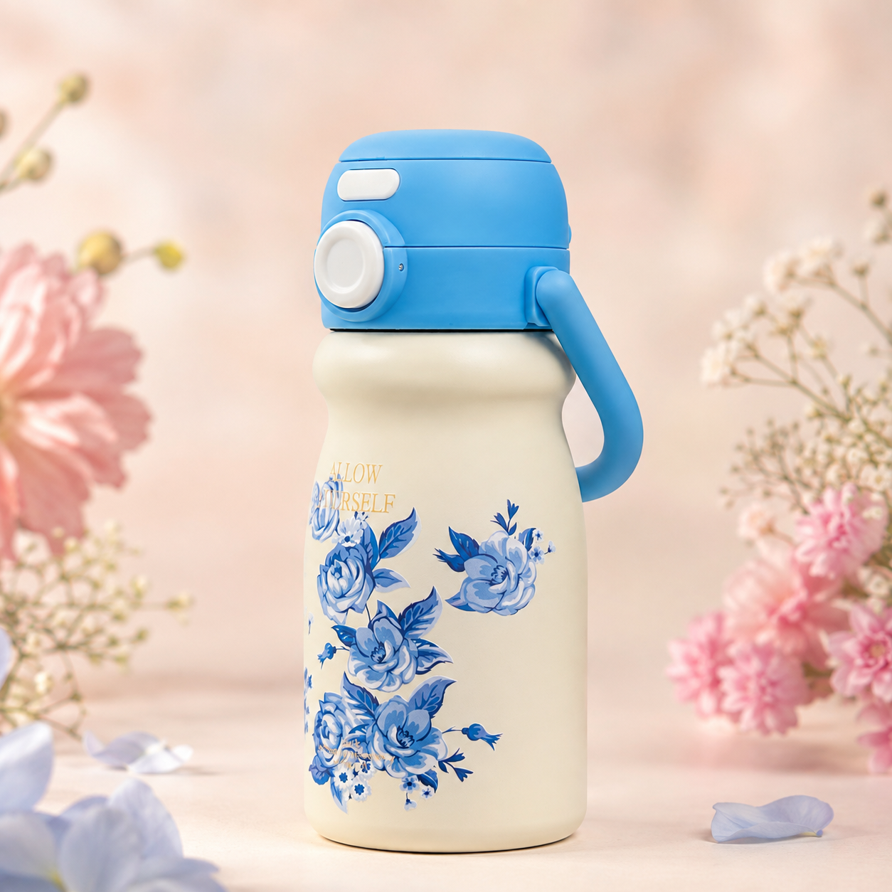 500ml Flower Insulated Steel Bottle – Sky Blue