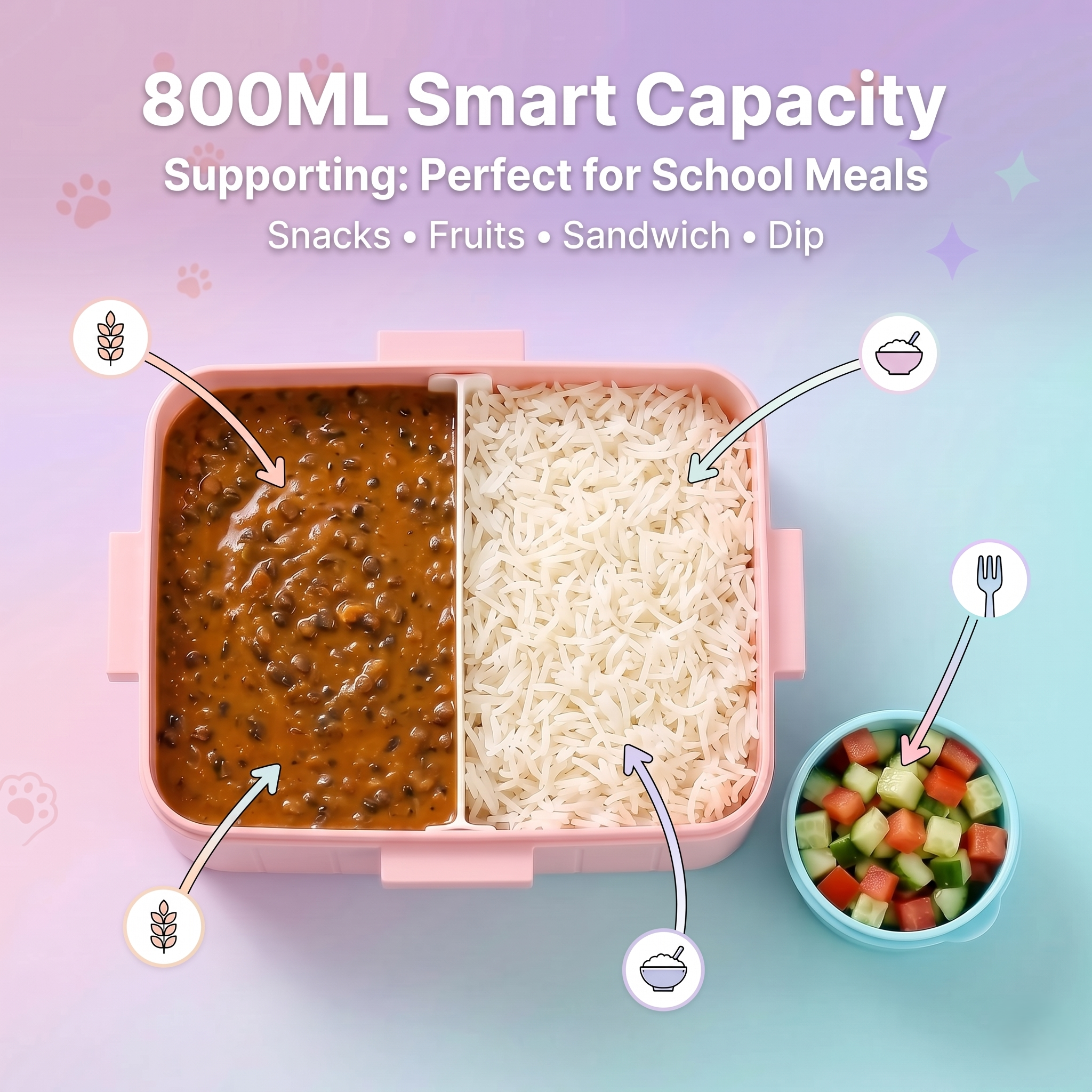 "Cat’s Secret" 800ml Spill-Proof 2-Compartment Lunch Box