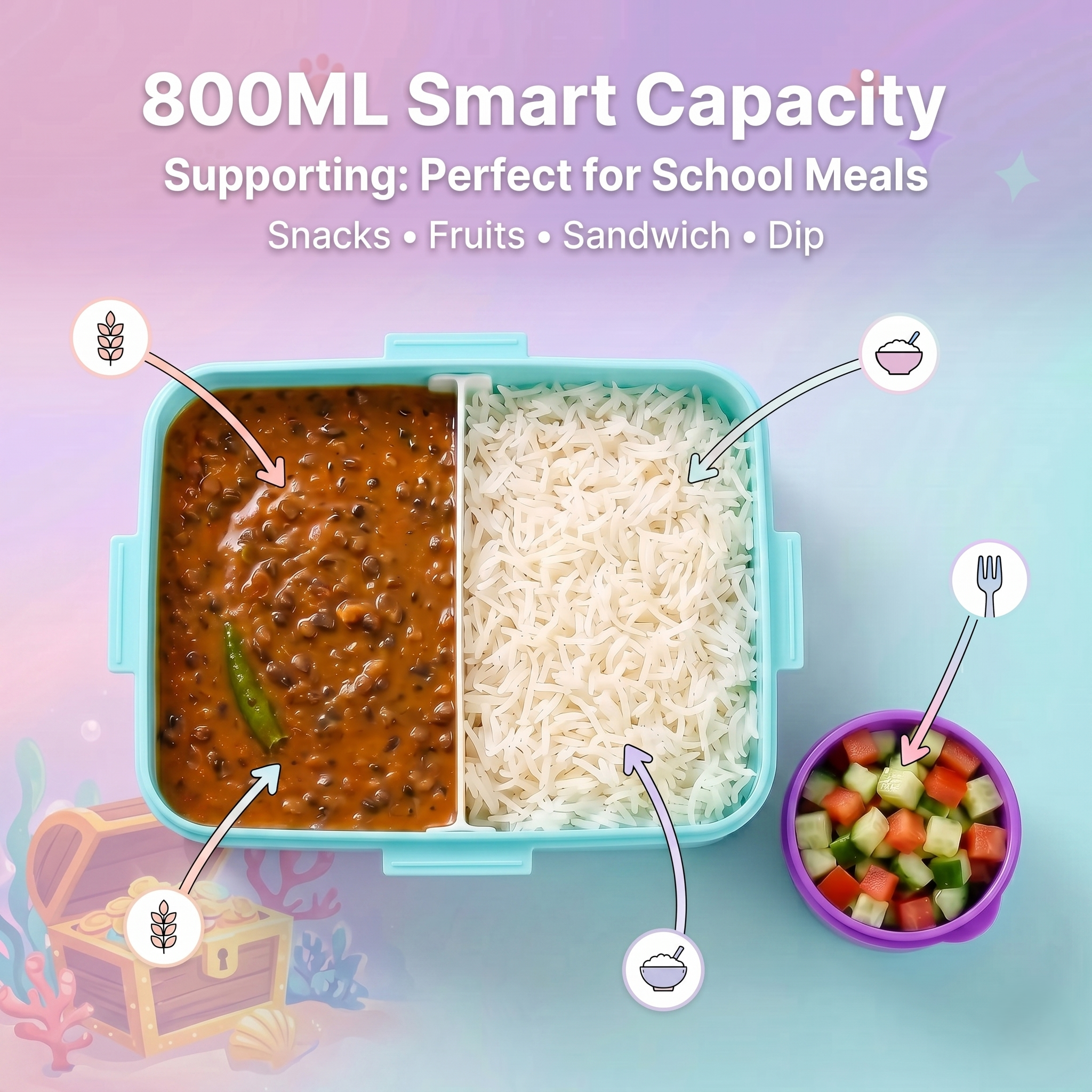 "Mermaid Secret" 800ml Spill-Proof 2-Compartment Lunch Box