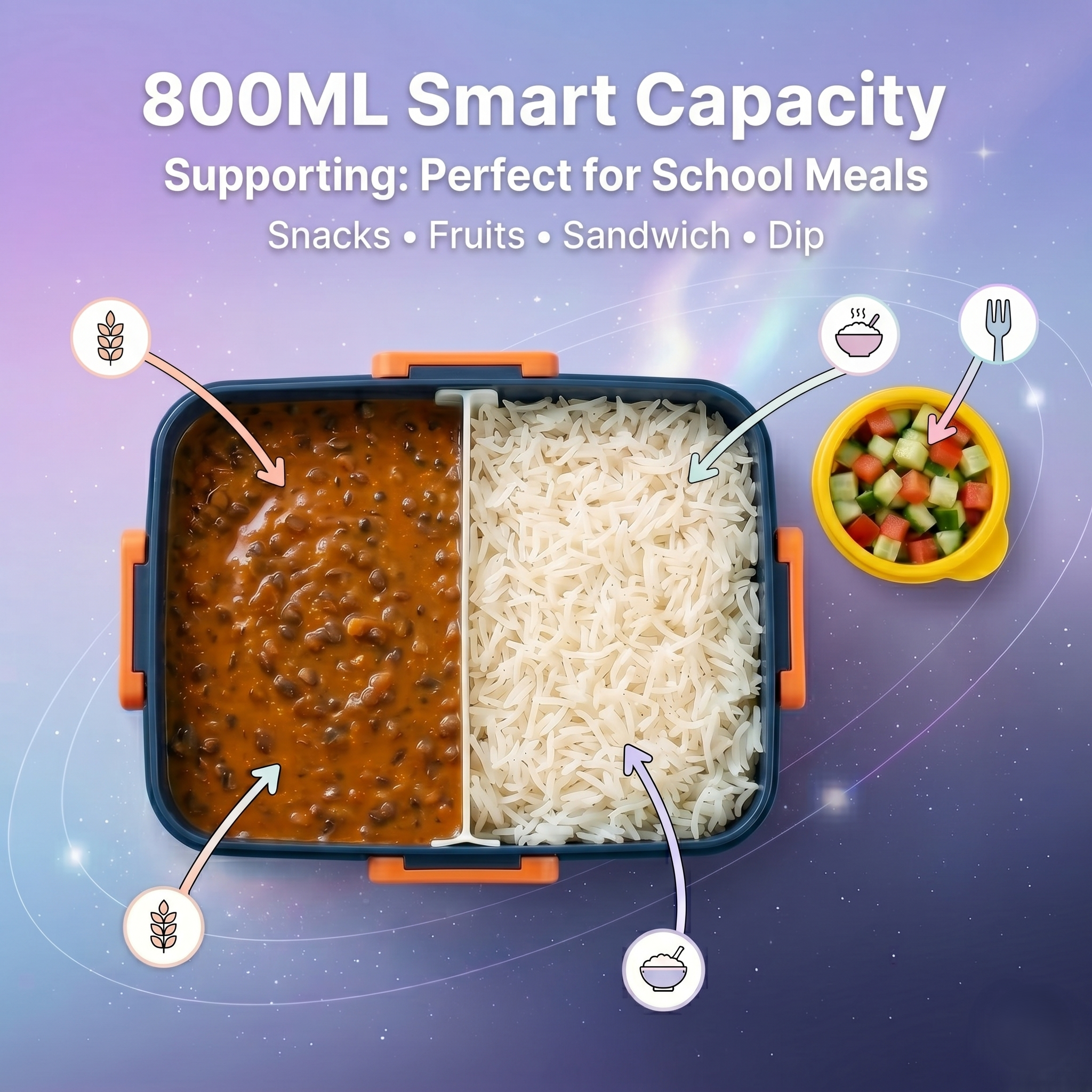 "Space Secret" 800ml Spill-Proof 2-Compartment Lunch Box