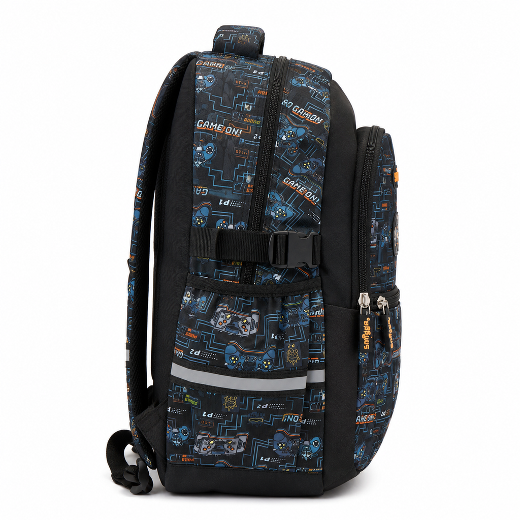 Smiggle Game On 16" School Backpack – Black & Blue Gamer Edition
