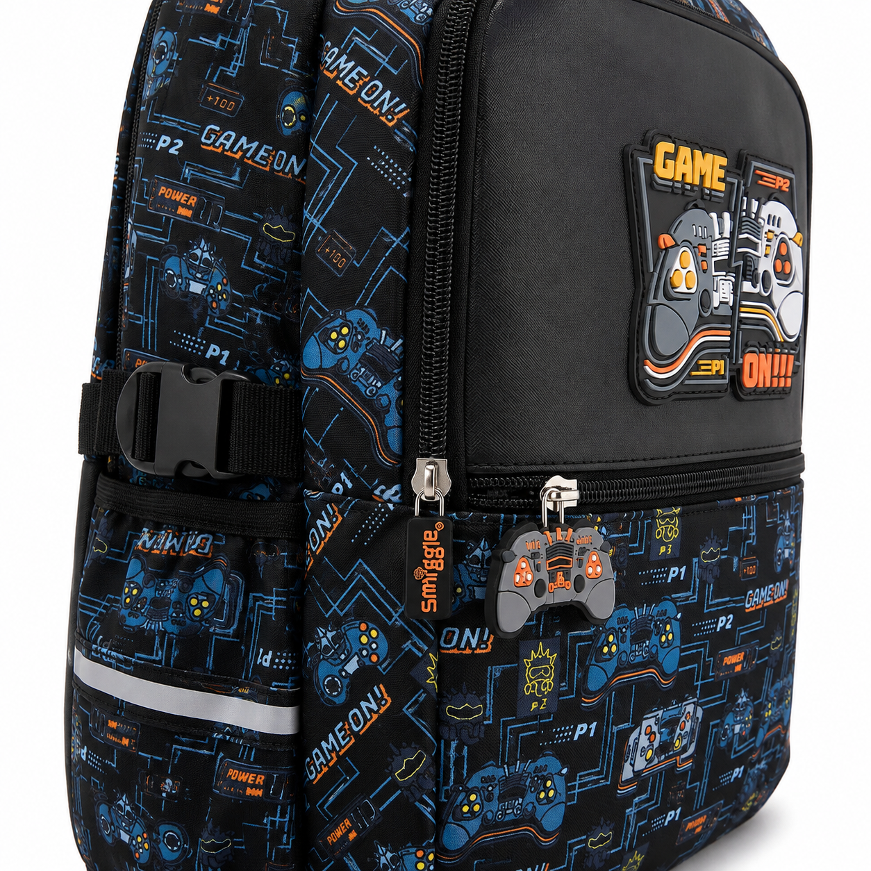 Smiggle Game On 16" School Backpack – Black & Blue Gamer Edition