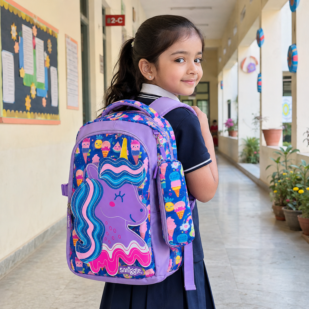 Smiggle Sweet Treat Unicorn 16" School Backpack – Purple & Blue