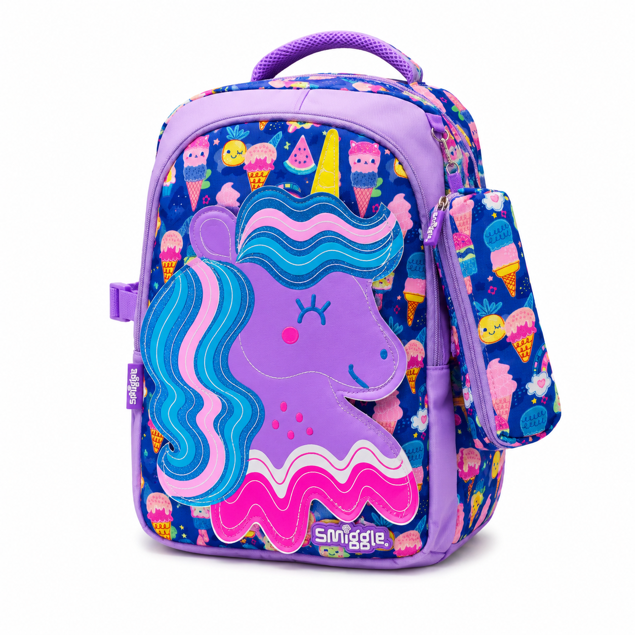 Smiggle Sweet Treat Unicorn 16" School Backpack – Purple & Blue
