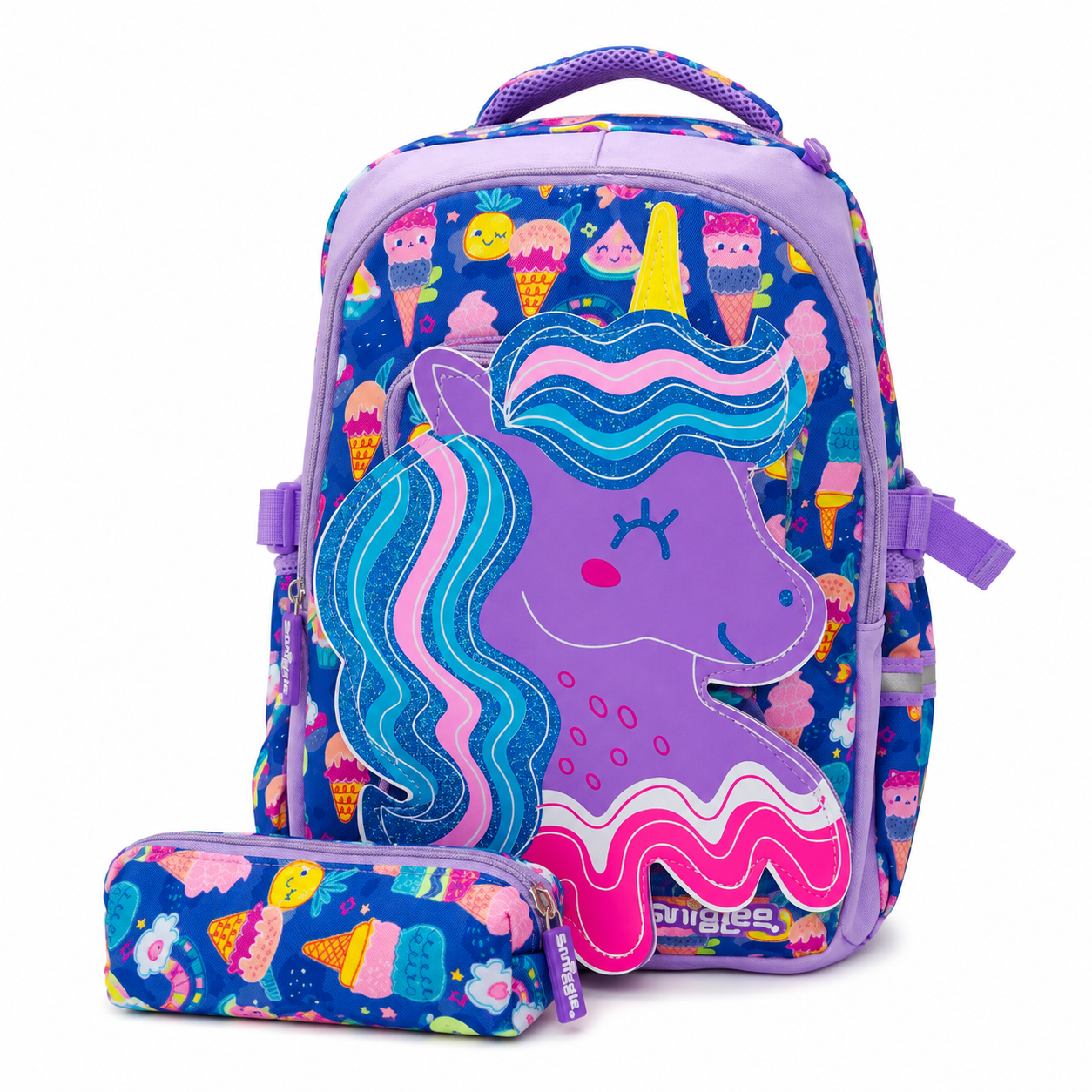 Smiggle Sweet Treat Unicorn 16" School Backpack – Purple & Blue